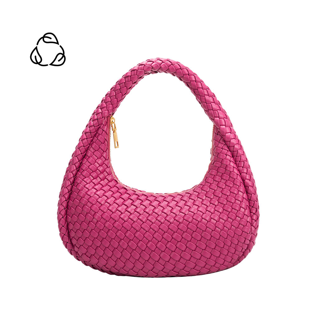 A orchid curved woven vegan leather shoulder bag.