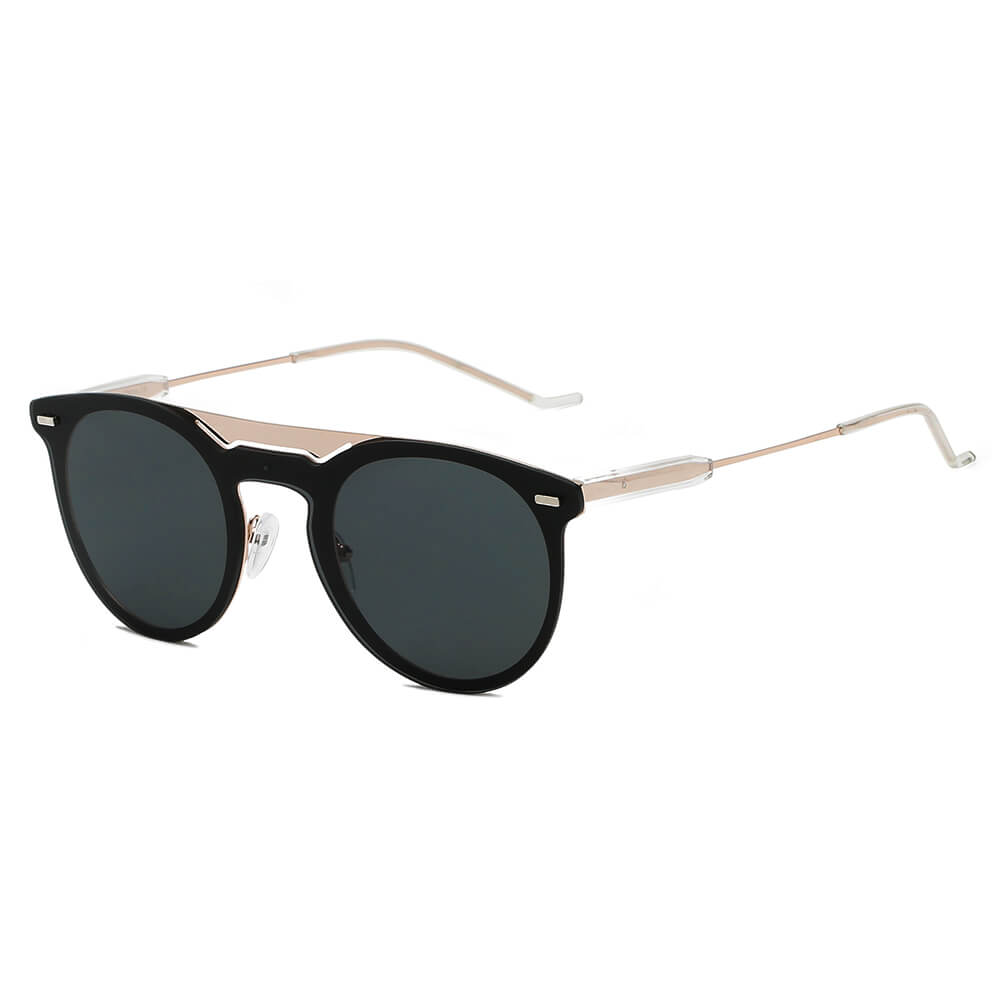 INDIO | S3010 - Retro Mirrored Brow-Bar Design Circle Round Fashion Sunglasses - Cramilo Eyewear - Stylish Trendy Affordable Sunglasses Clear Glasses Eye Wear Fashion