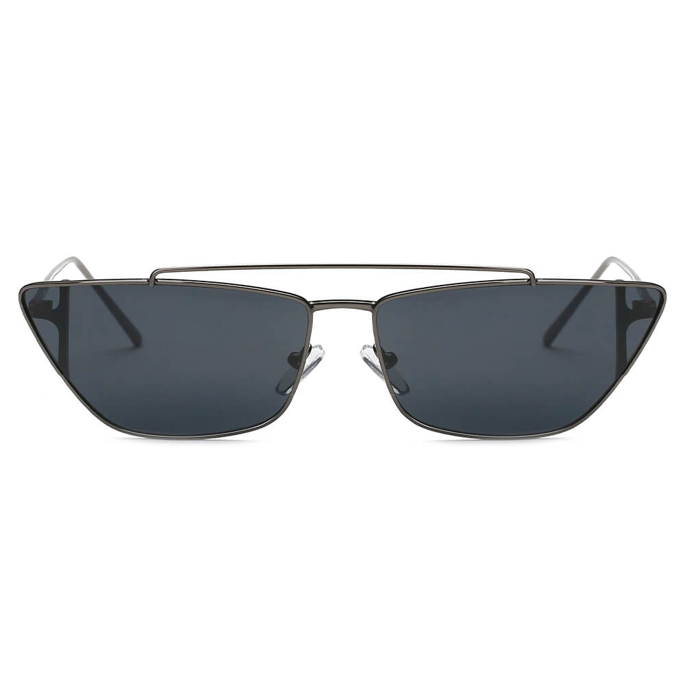 ESTEVAN | S3008 - Women Metal Retro Flat Lens Rectangular Sunglasses - Cramilo Eyewear - Stylish Trendy Affordable Sunglasses Clear Glasses Eye Wear Fashion