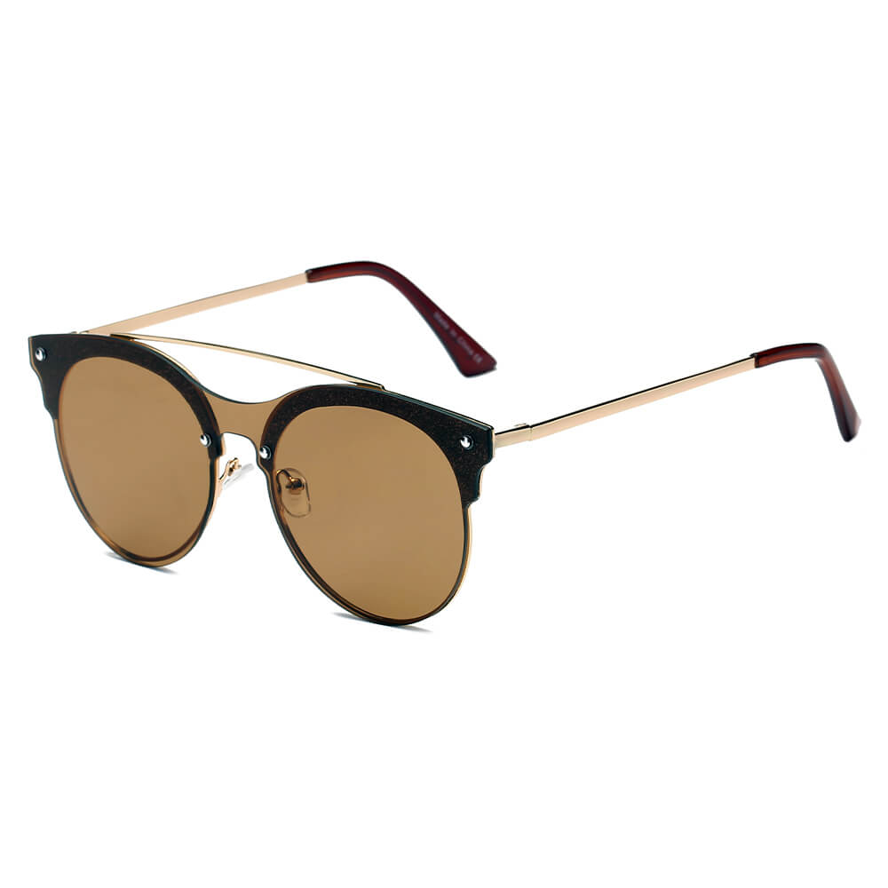 ENDICOTT | S3011 - Round Circle Brow-Bar Tinted Lens Sunglasses - Cramilo Eyewear - Stylish Trendy Affordable Sunglasses Clear Glasses Eye Wear Fashion