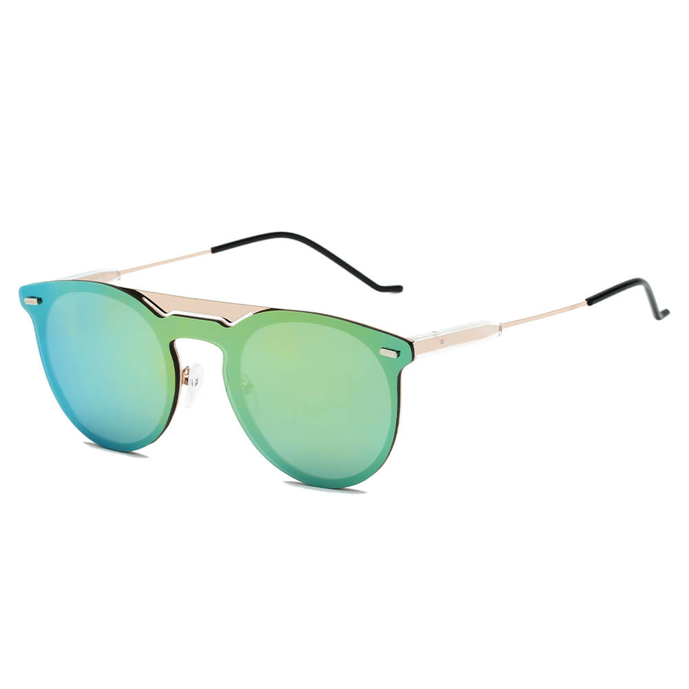 INDIO | S3010 - Retro Mirrored Brow-Bar Design Circle Round Fashion Sunglasses - Cramilo Eyewear - Stylish Trendy Affordable Sunglasses Clear Glasses Eye Wear Fashion