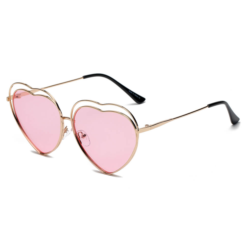 MESA | S3006 - Women Metal Halo Wire Art Heart Shape Color Lens Sunglasses - Cramilo Eyewear - Stylish Trendy Affordable Sunglasses Clear Glasses Eye Wear Fashion