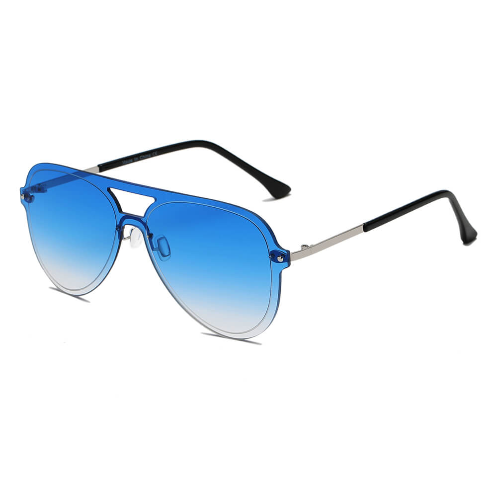 BELFAST | S2065 - Unisex Flat Single Lens Aviator Fashion Sunglasses - Cramilo Eyewear - Stylish Trendy Affordable Sunglasses Clear Glasses Eye Wear Fashion