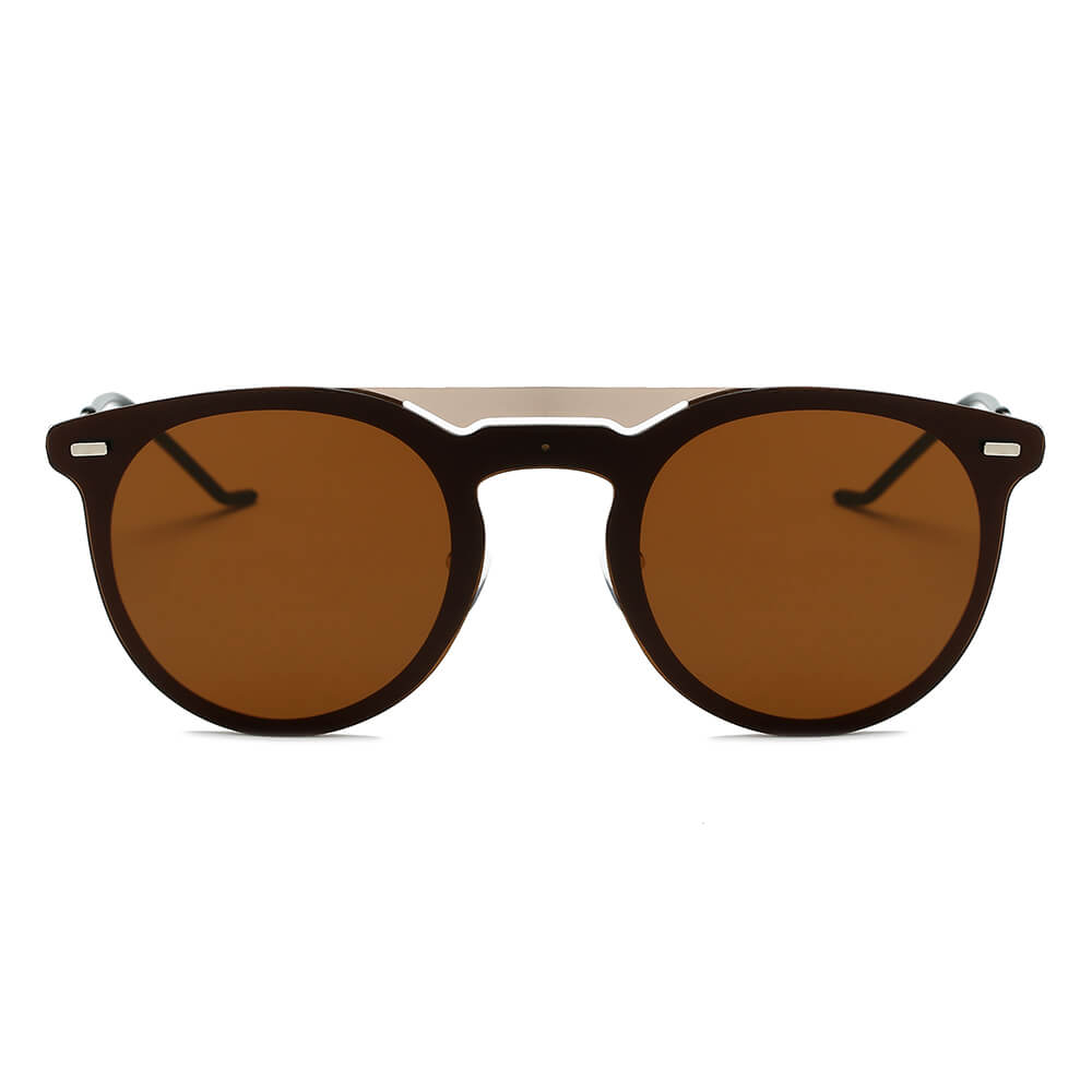 INDIO | S3010 - Retro Mirrored Brow-Bar Design Circle Round Fashion Sunglasses - Cramilo Eyewear - Stylish Trendy Affordable Sunglasses Clear Glasses Eye Wear Fashion