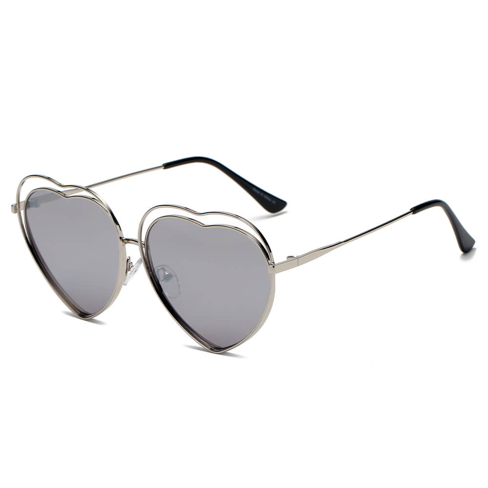 MESA | S3006 - Women Metal Halo Wire Art Heart Shape Color Lens Sunglasses - Cramilo Eyewear - Stylish Trendy Affordable Sunglasses Clear Glasses Eye Wear Fashion