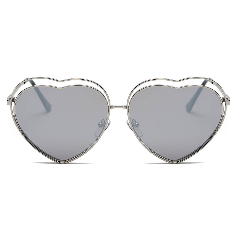 MESA | S3006 - Women Metal Halo Wire Art Heart Shape Color Lens Sunglasses - Cramilo Eyewear - Stylish Trendy Affordable Sunglasses Clear Glasses Eye Wear Fashion