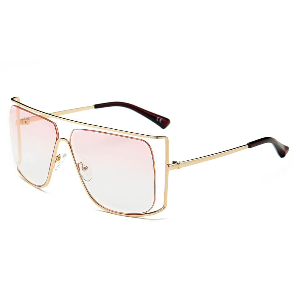 HAMEL | CA01 - Women's Trendy Oversize Flat Top Metal Frame Sunglasses - Cramilo Eyewear - Stylish Trendy Affordable Sunglasses Clear Glasses Eye Wear Fashion