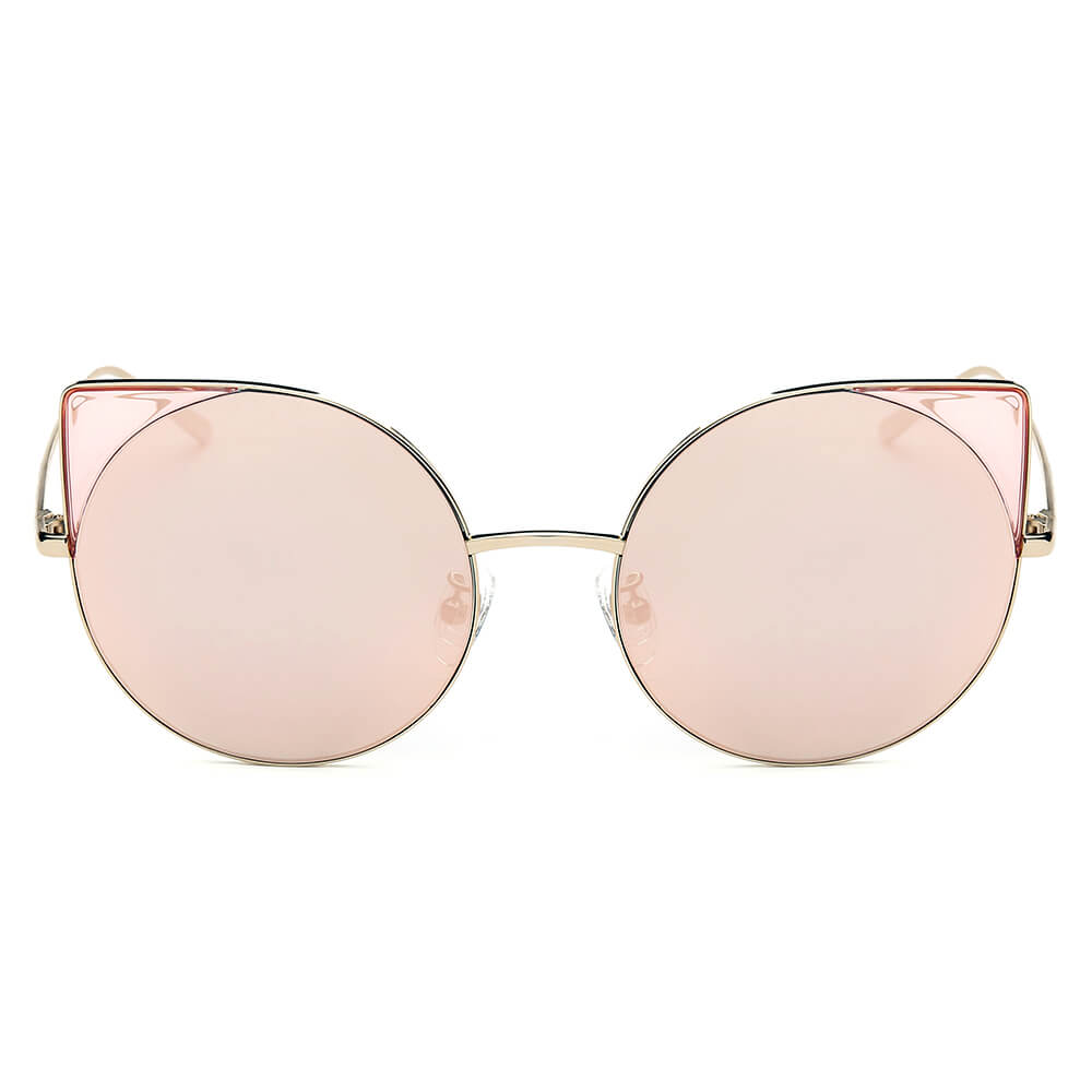 DUBLIN | CA03 - Women Mirrored Lens Round Cat Eye Sunglasses - Cramilo Eyewear - Stylish Trendy Affordable Sunglasses Clear Glasses Eye Wear Fashion