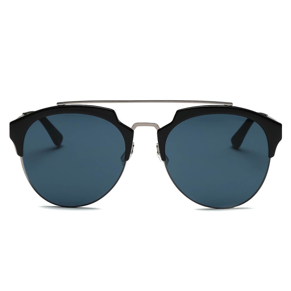 COROLLA | CA15 - Half Frame Mirrored Lens Horned Rim Sunglasses Circle - Cramilo Eyewear - Stylish Trendy Affordable Sunglasses Clear Glasses Eye Wear Fashion