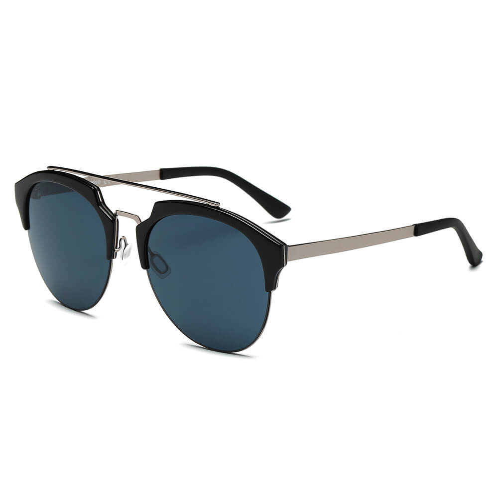 COROLLA | CA15 - Half Frame Mirrored Lens Horned Rim Sunglasses Circle - Cramilo Eyewear - Stylish Trendy Affordable Sunglasses Clear Glasses Eye Wear Fashion