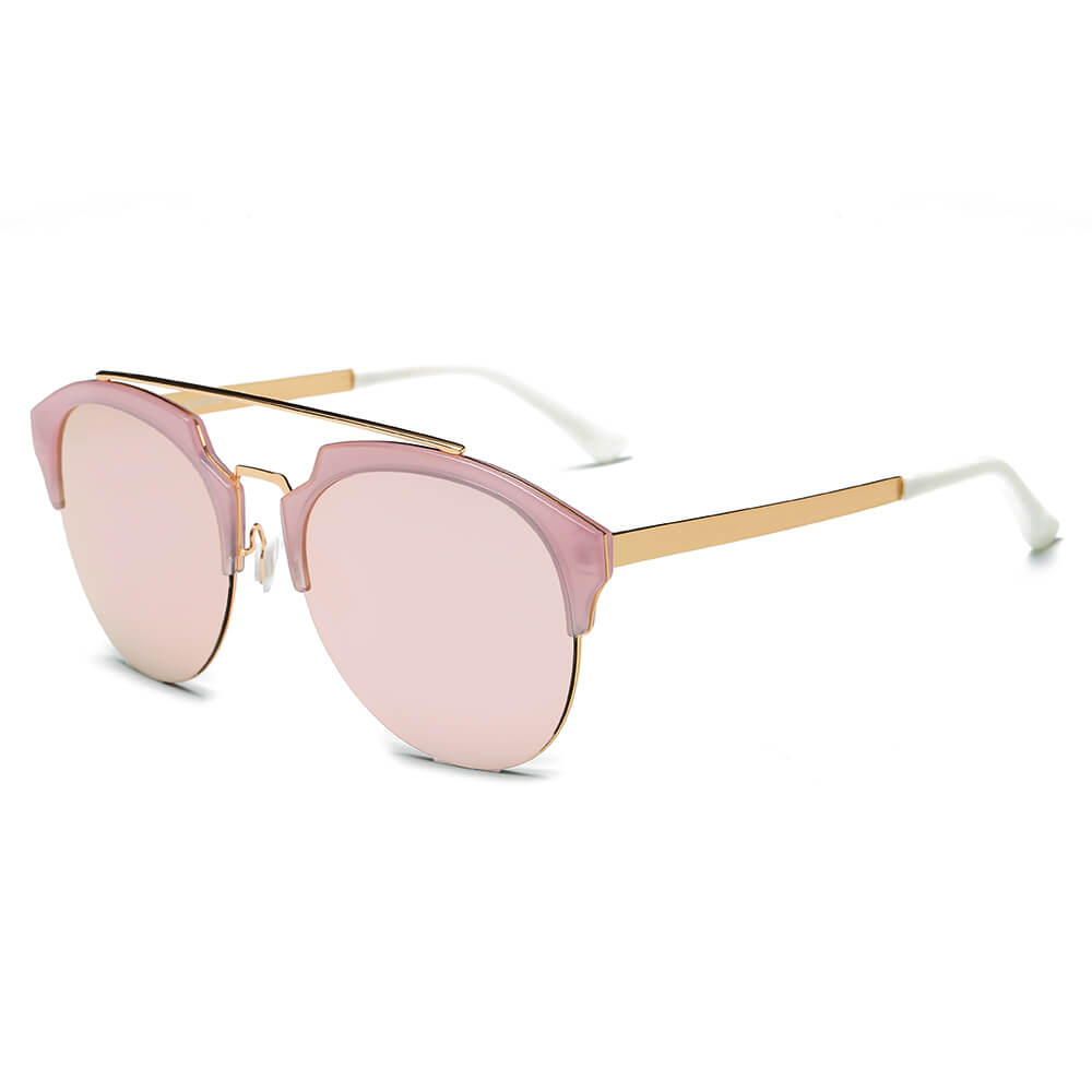 COROLLA | CA15 - Half Frame Mirrored Lens Horned Rim Sunglasses Circle - Cramilo Eyewear - Stylish Trendy Affordable Sunglasses Clear Glasses Eye Wear Fashion