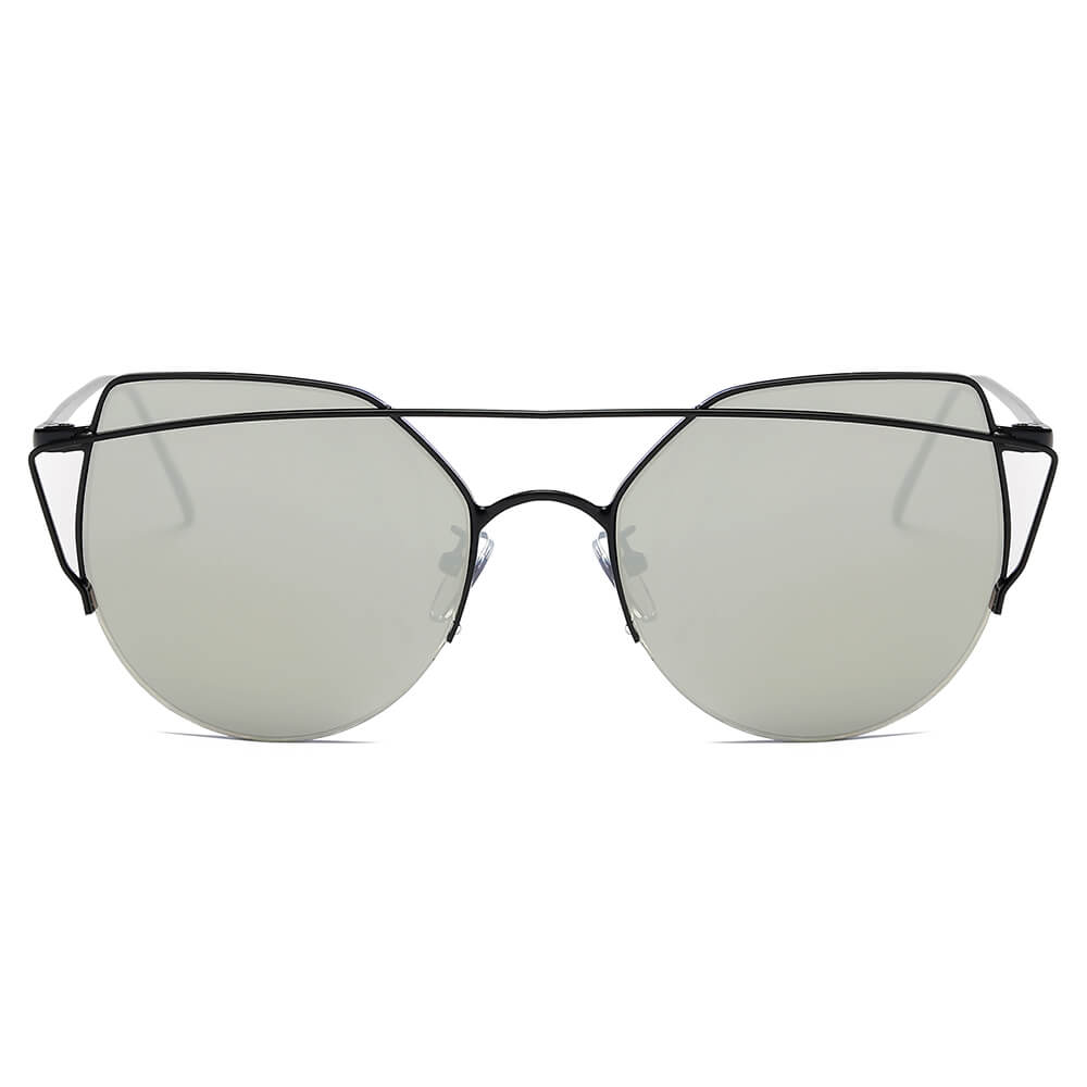 DILLON | D70 - Modern Cat Eye Mirrored Flat Lens Sunglasses Circle - Cramilo Eyewear - Stylish Trendy Affordable Sunglasses Clear Glasses Eye Wear Fashion