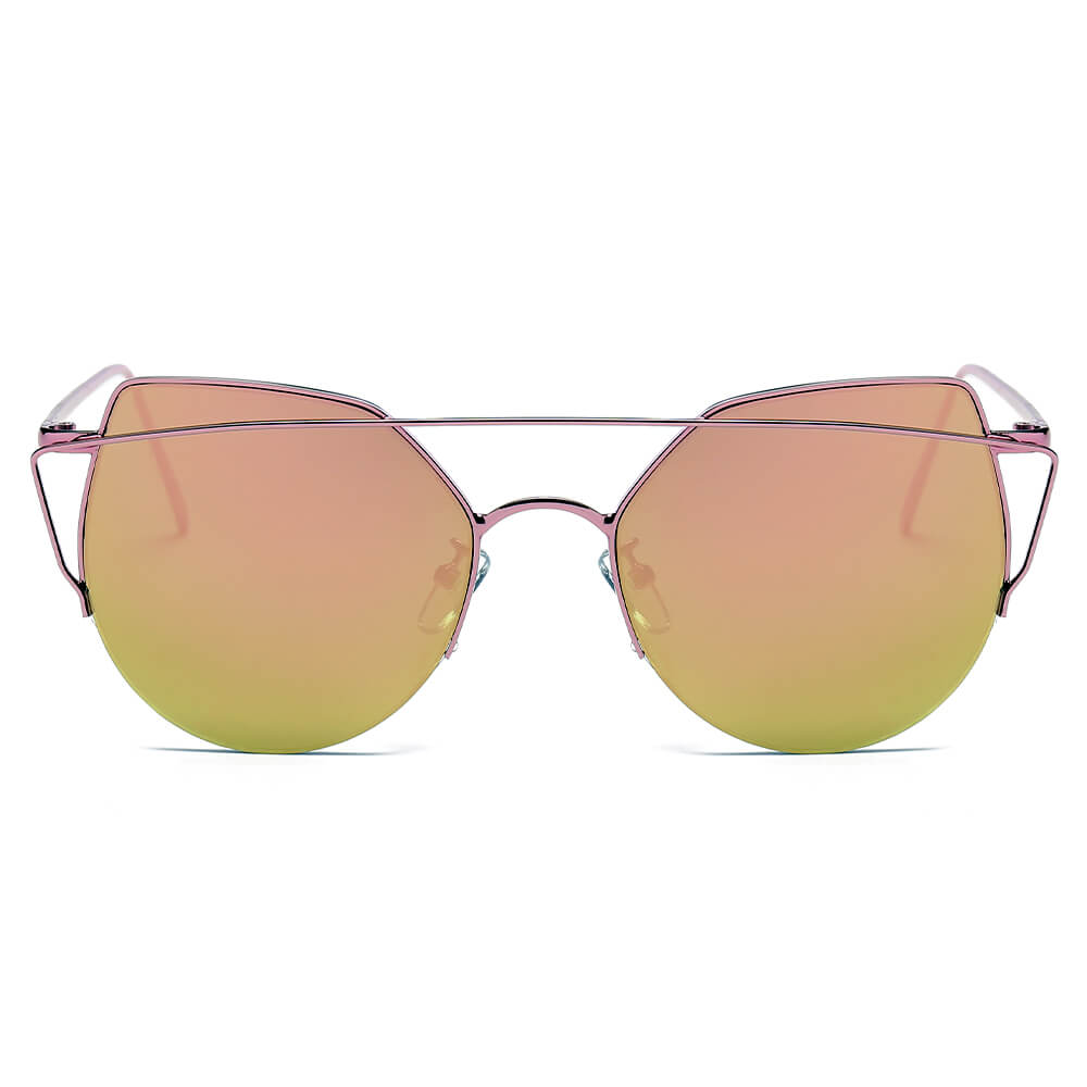 DILLON | D70 - Modern Cat Eye Mirrored Flat Lens Sunglasses Circle - Cramilo Eyewear - Stylish Trendy Affordable Sunglasses Clear Glasses Eye Wear Fashion