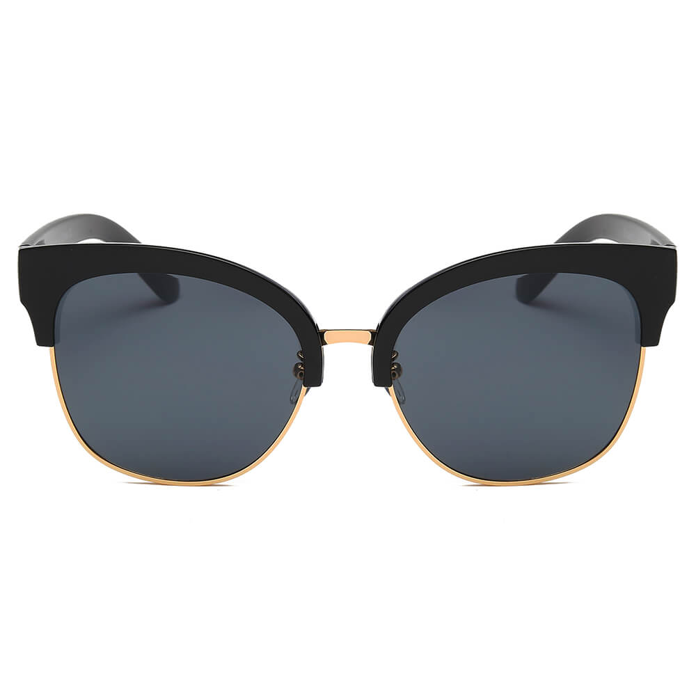 JENISON | D67 - Flat Mirrored Lens Clubmaster Horned Rim Sunglasses - Cramilo Eyewear - Stylish Trendy Affordable Sunglasses Clear Glasses Eye Wear Fashion