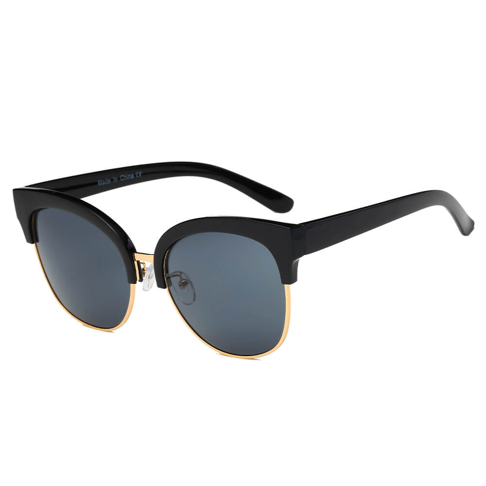 JENISON | D67 - Flat Mirrored Lens Clubmaster Horned Rim Sunglasses - Cramilo Eyewear - Stylish Trendy Affordable Sunglasses Clear Glasses Eye Wear Fashion