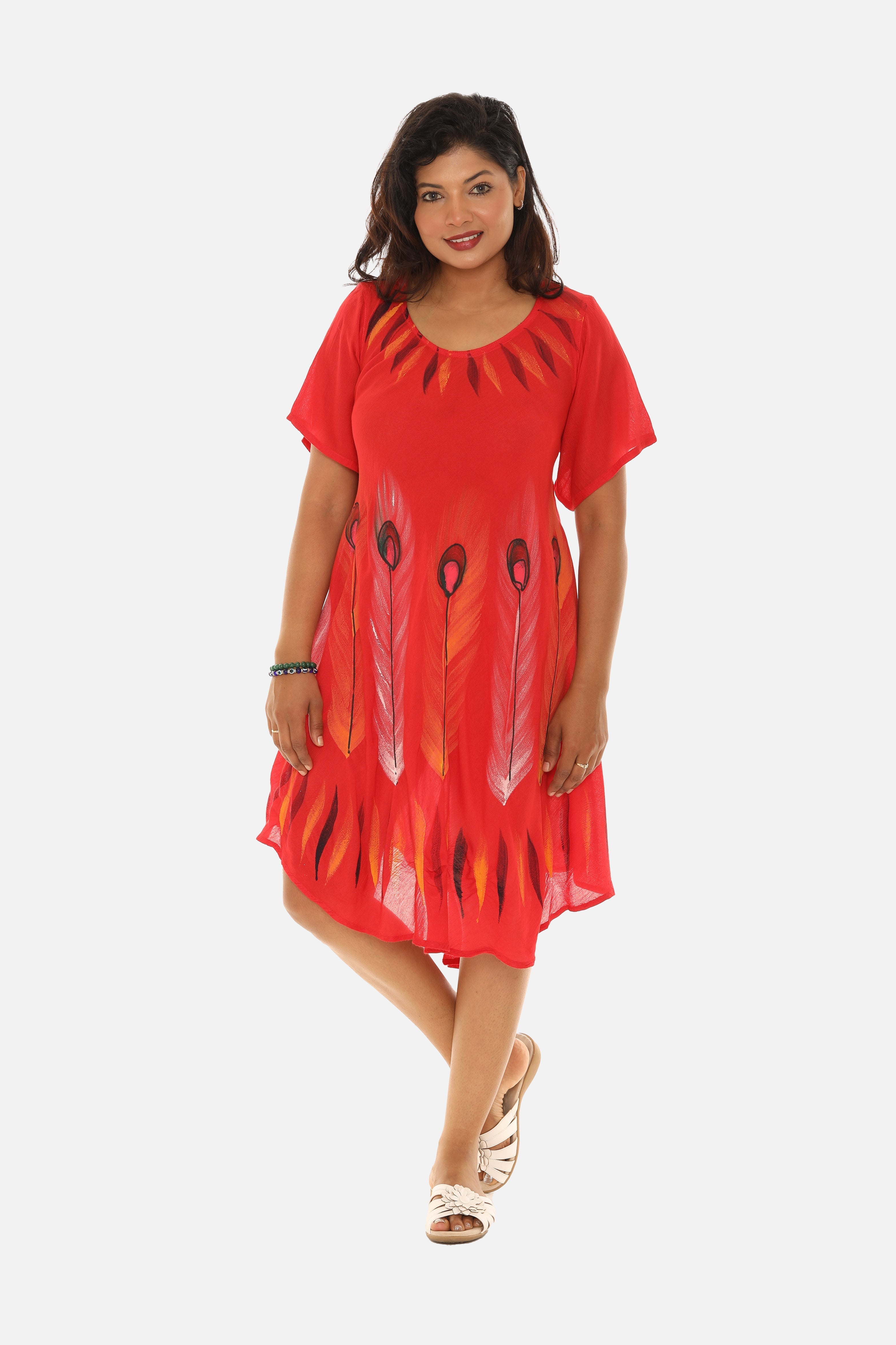 Brush Paint Half Sleeve Scoop Neck Sundresses