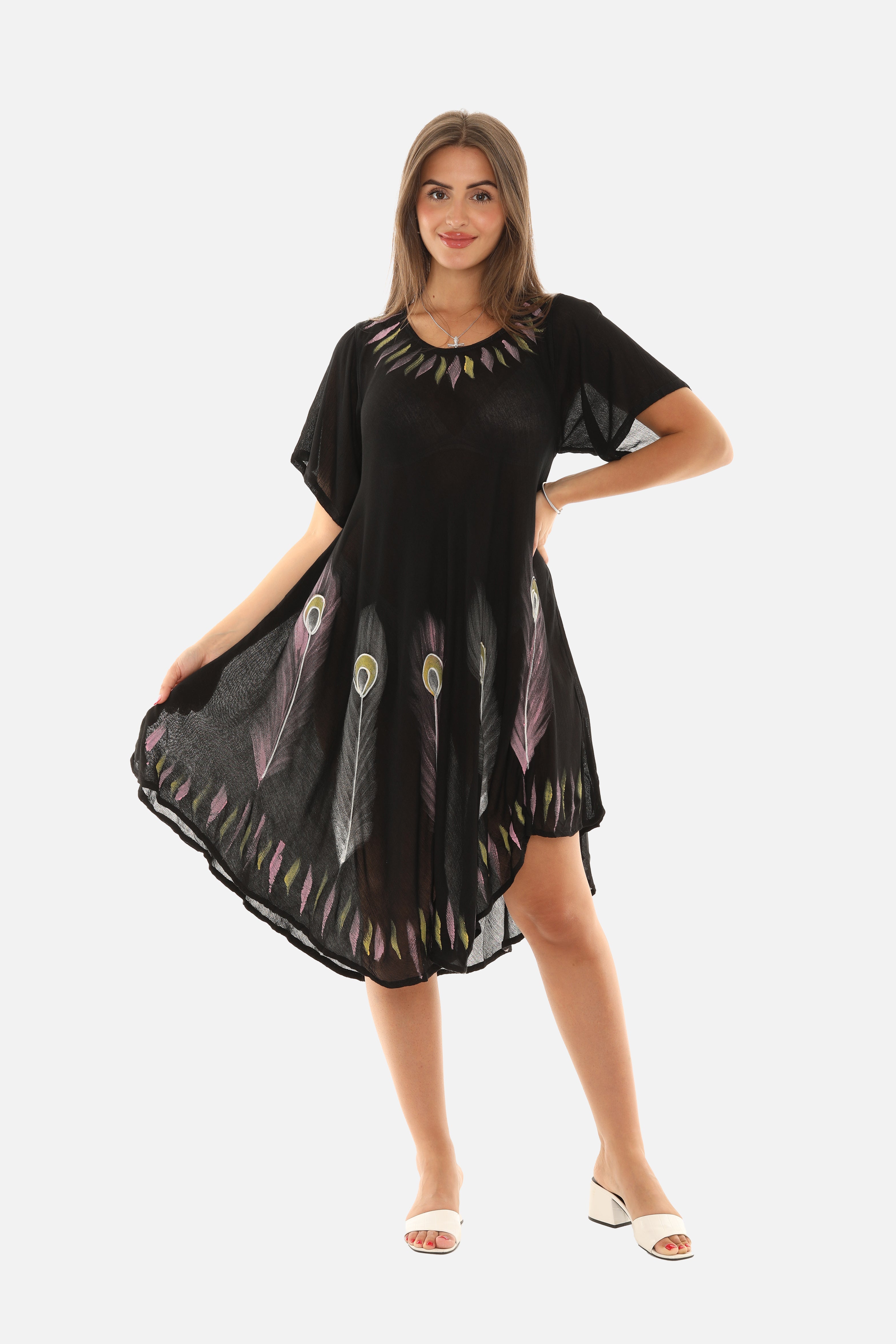 Brush Paint Half Sleeve Scoop Neck Sundresses