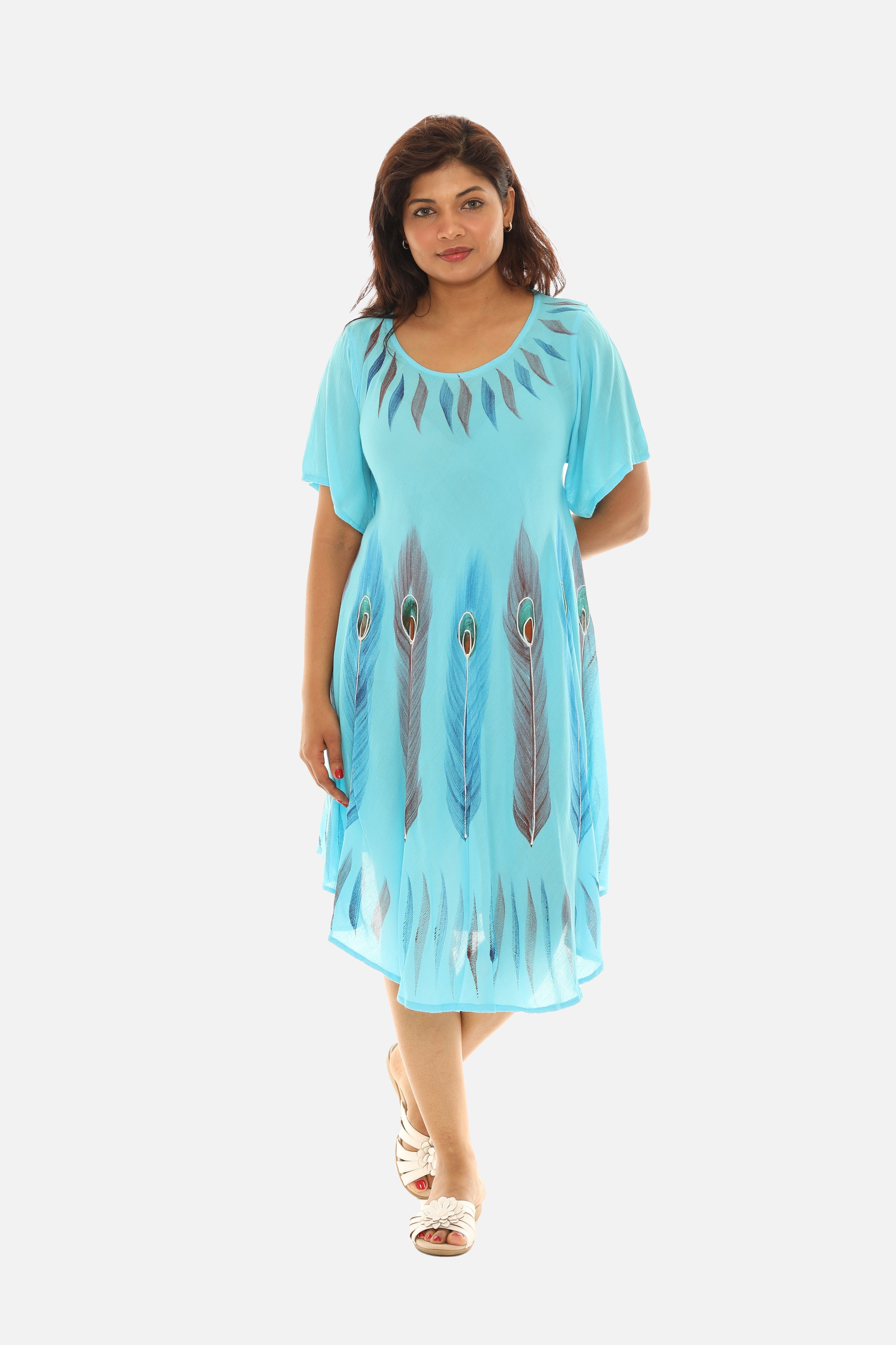 Brush Paint Half Sleeve Scoop Neck Sundresses