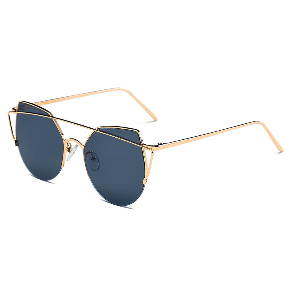 DILLON | D70 - Modern Cat Eye Mirrored Flat Lens Sunglasses Circle - Cramilo Eyewear - Stylish Trendy Affordable Sunglasses Clear Glasses Eye Wear Fashion