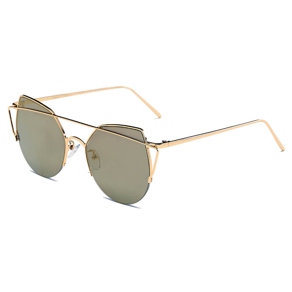 DILLON | D70 - Modern Cat Eye Mirrored Flat Lens Sunglasses Circle - Cramilo Eyewear - Stylish Trendy Affordable Sunglasses Clear Glasses Eye Wear Fashion