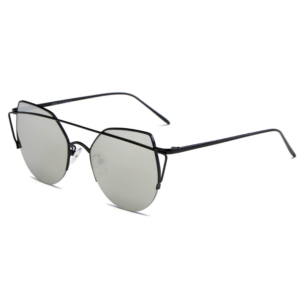 DILLON | D70 - Modern Cat Eye Mirrored Flat Lens Sunglasses Circle - Cramilo Eyewear - Stylish Trendy Affordable Sunglasses Clear Glasses Eye Wear Fashion