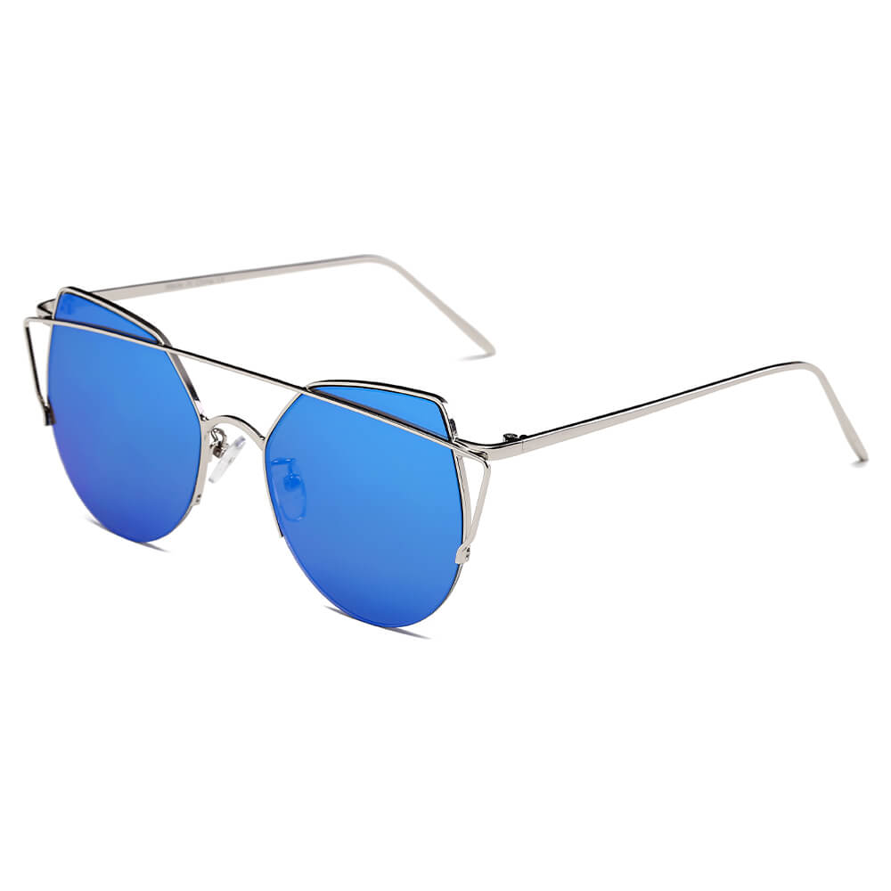 DILLON | D70 - Modern Cat Eye Mirrored Flat Lens Sunglasses Circle - Cramilo Eyewear - Stylish Trendy Affordable Sunglasses Clear Glasses Eye Wear Fashion