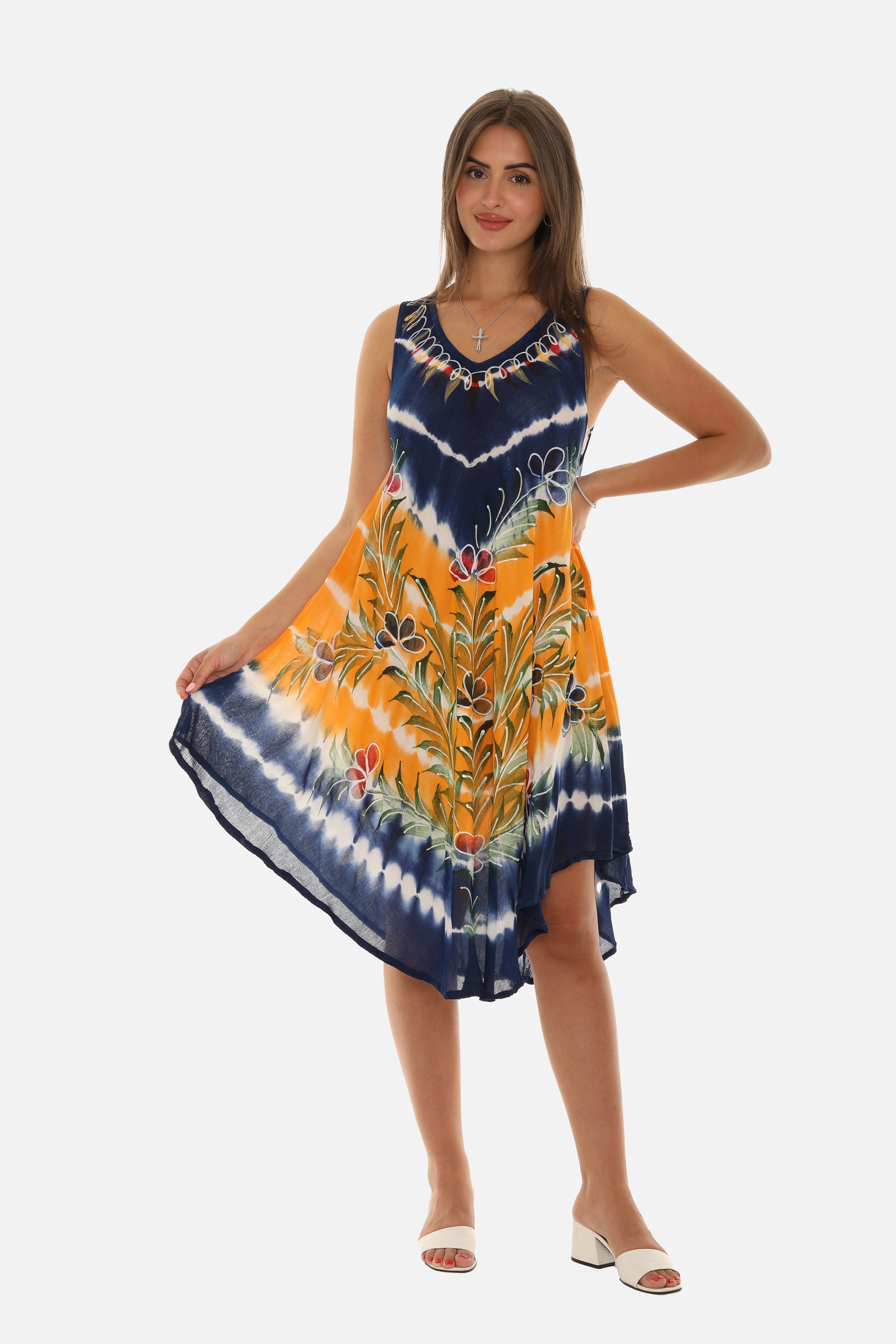 Boho Chic Tie Dye Rayon Mid-Length Dress for Effortless Style