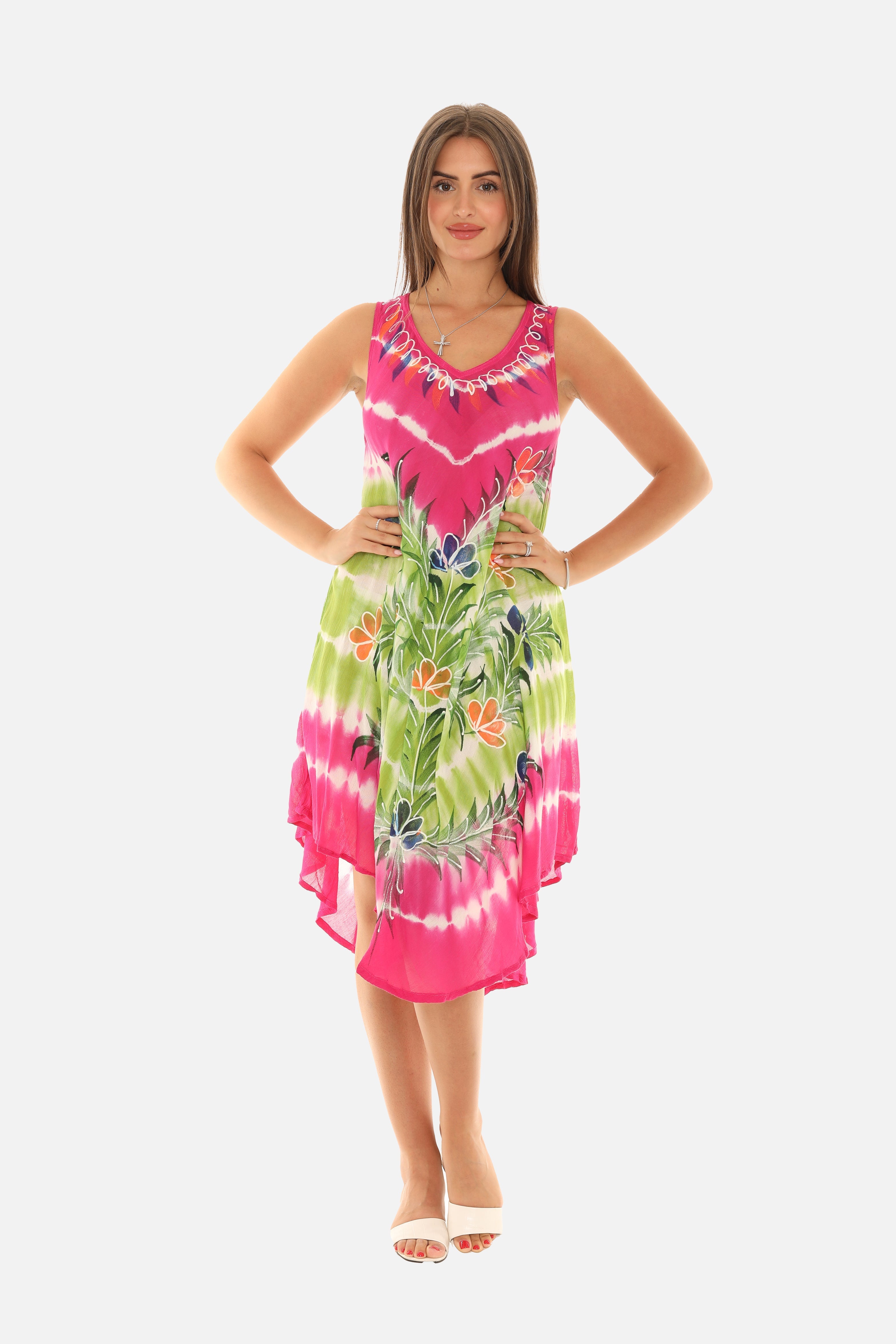 Boho Chic Tie Dye Rayon Mid-Length Dress for Effortless Style