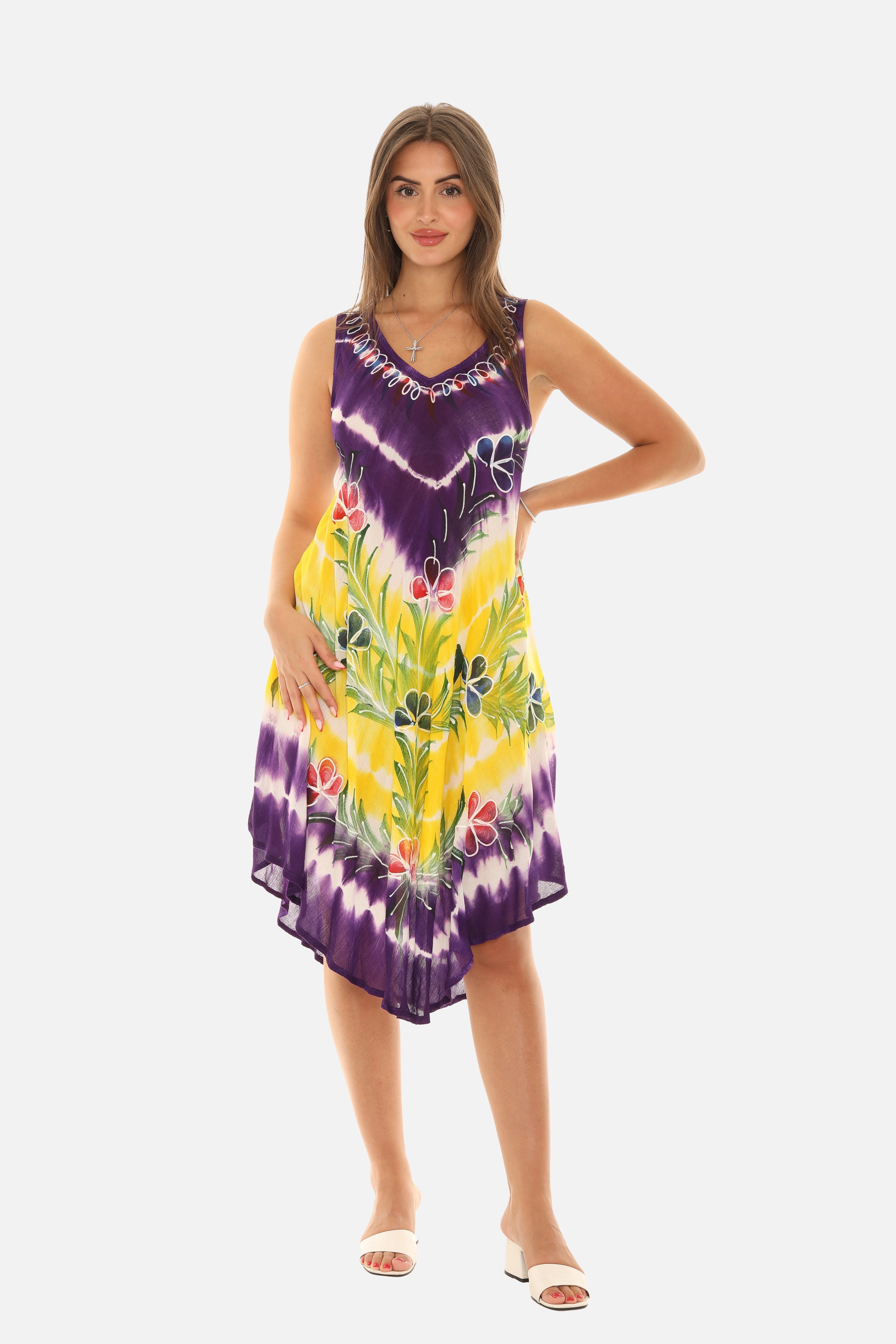 Boho Chic Tie Dye Rayon Mid-Length Dress for Effortless Style