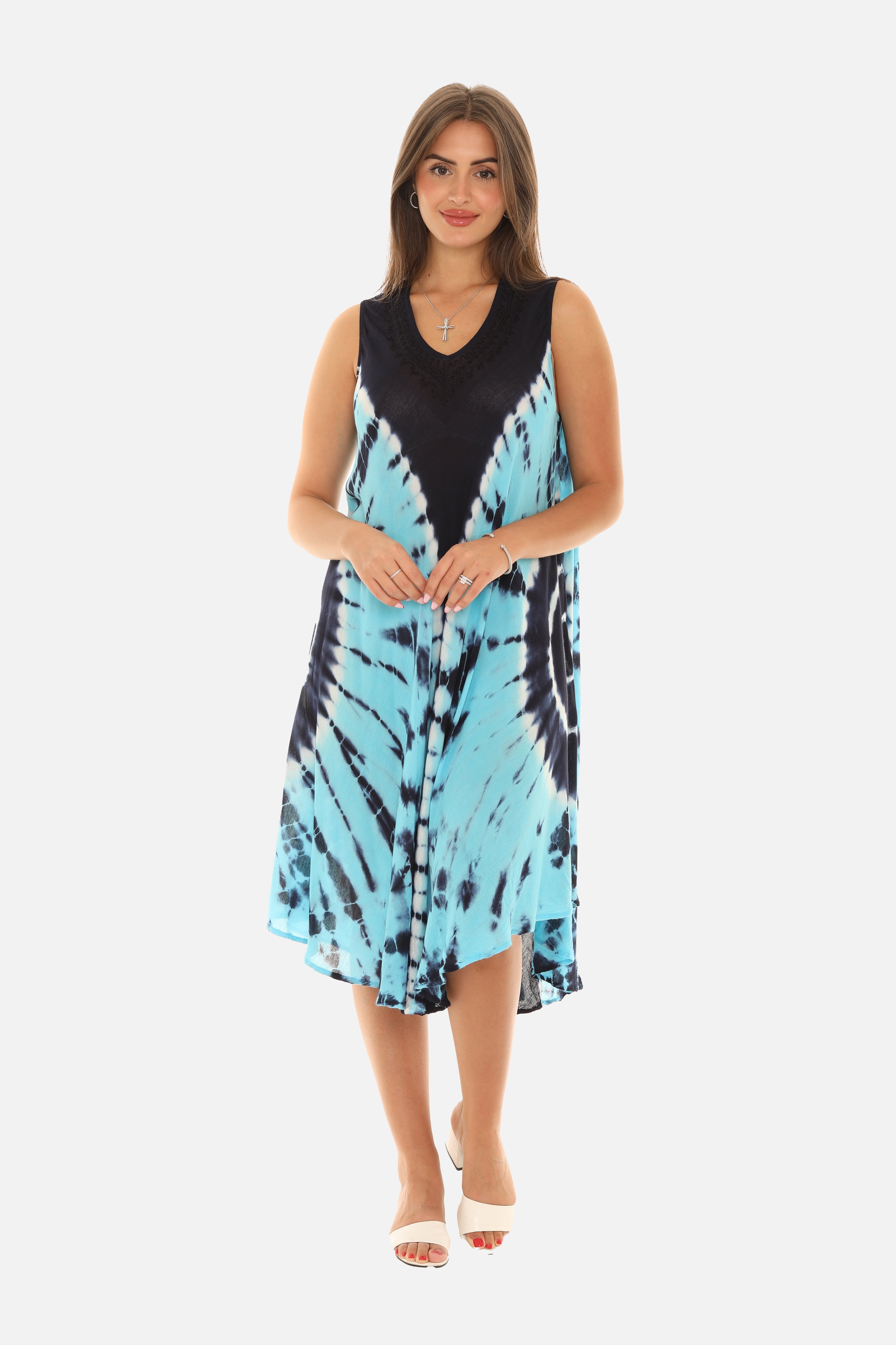 Boho Chic Tie Dye Rayon Mid-Length Dress for Effortless Style