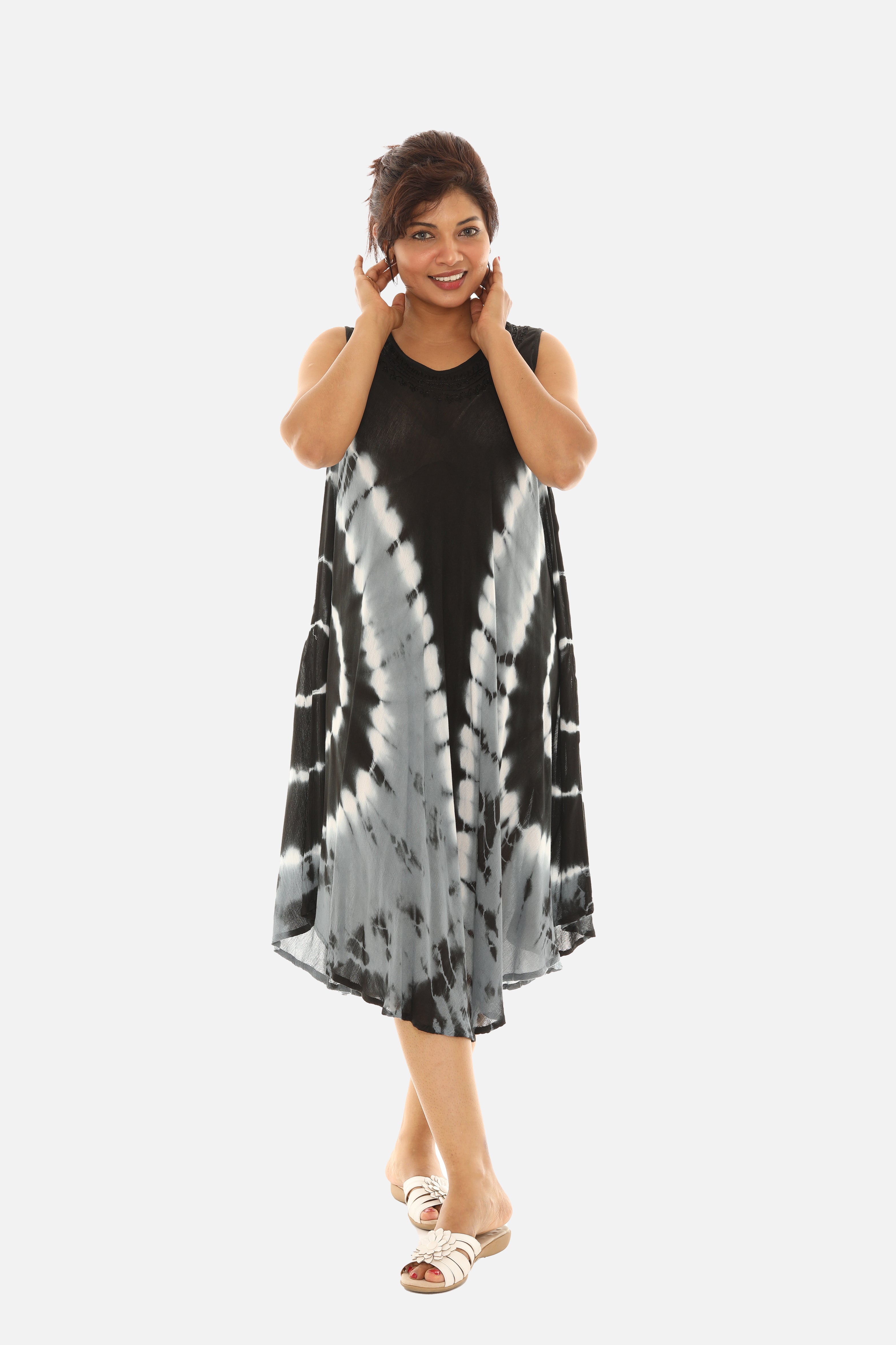 Boho Chic Tie Dye Rayon Mid-Length Dress for Effortless Style