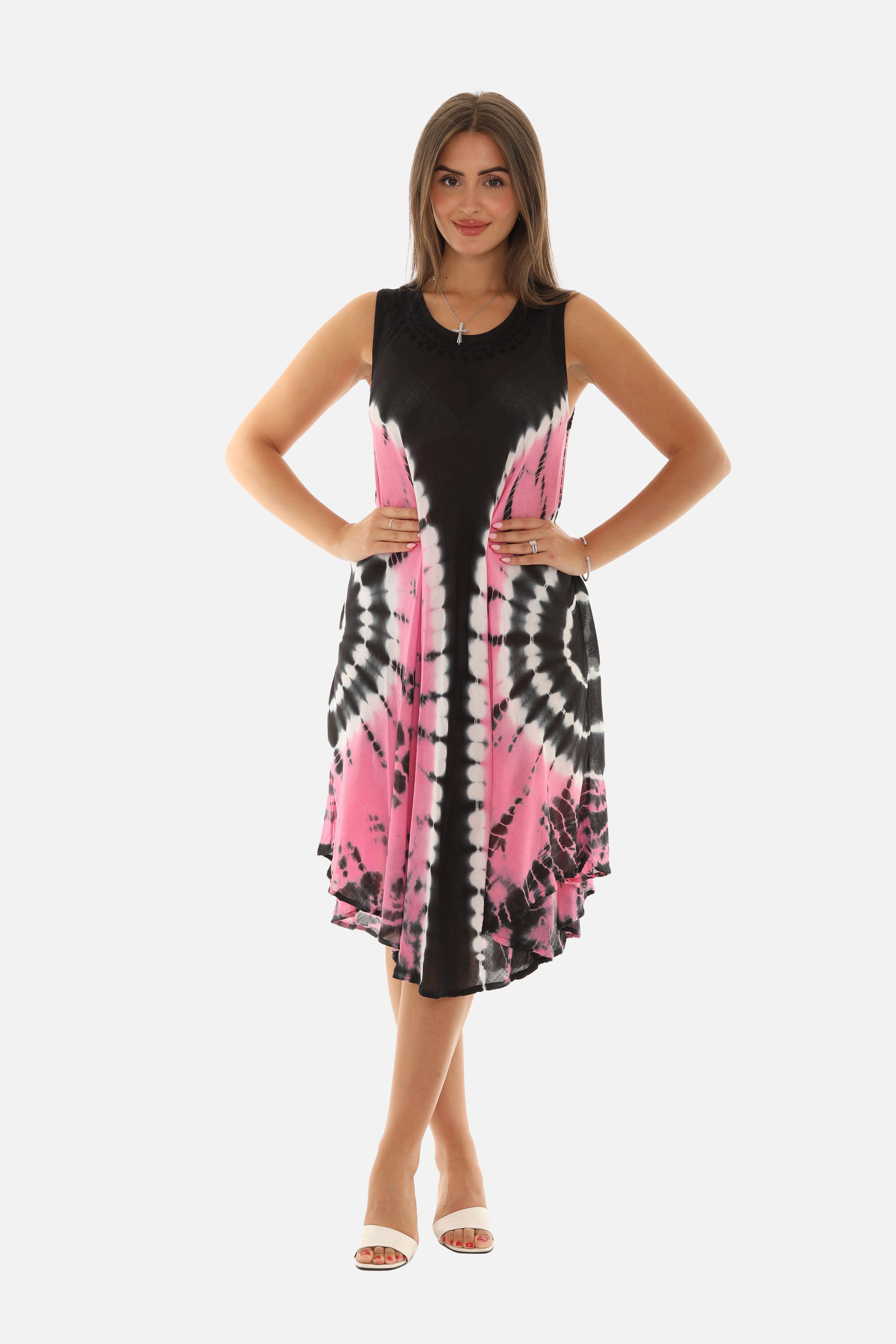 Boho Chic Tie Dye Rayon Mid-Length Dress for Effortless Style