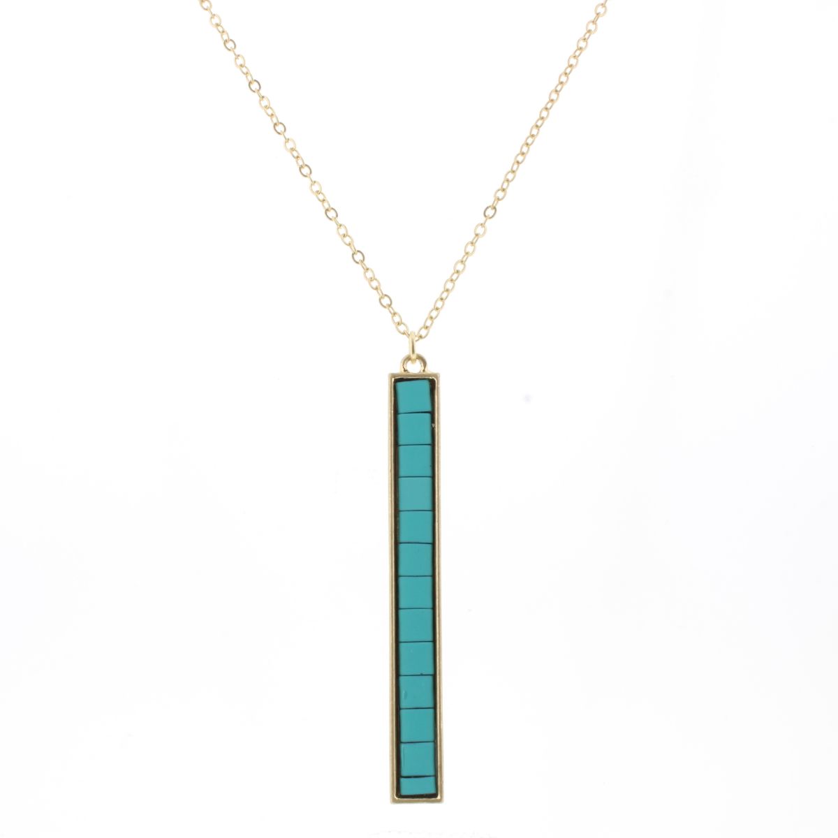 14k solid Yellow popular Gold Turquoise bead bar necklace