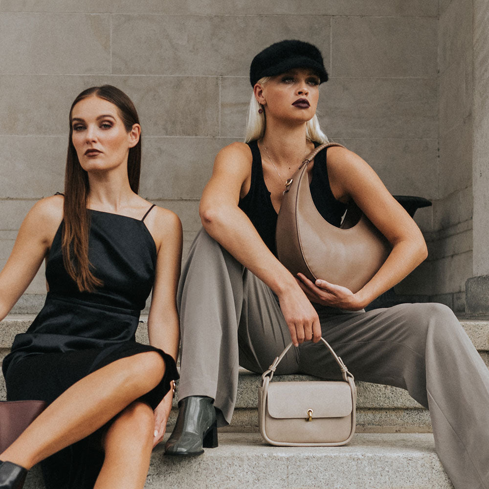 Melie Bianco Luxury Recycled Vegan Leather Ally Shoulder Bag in Mushroom