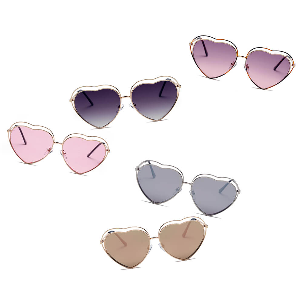 MESA | S3006 - Women Metal Halo Wire Art Heart Shape Color Lens Sunglasses - Cramilo Eyewear - Stylish Trendy Affordable Sunglasses Clear Glasses Eye Wear Fashion