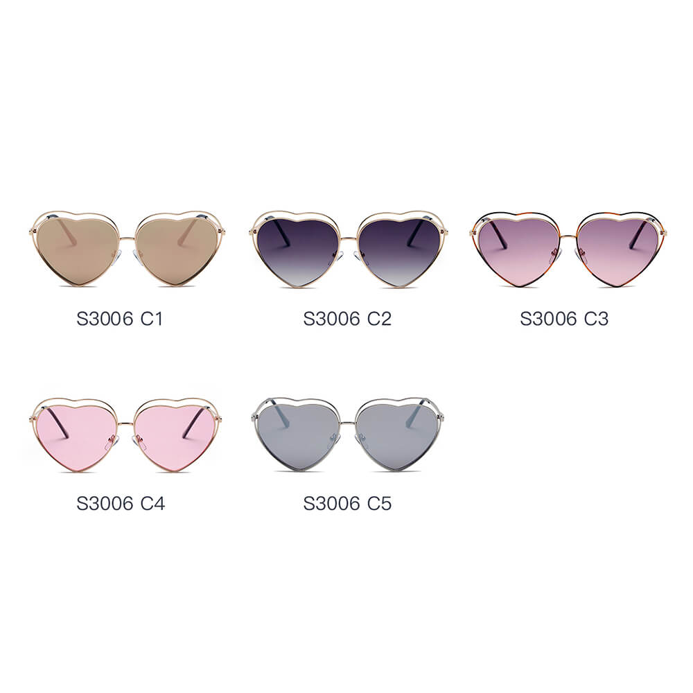 MESA | S3006 - Women Metal Halo Wire Art Heart Shape Color Lens Sunglasses - Cramilo Eyewear - Stylish Trendy Affordable Sunglasses Clear Glasses Eye Wear Fashion