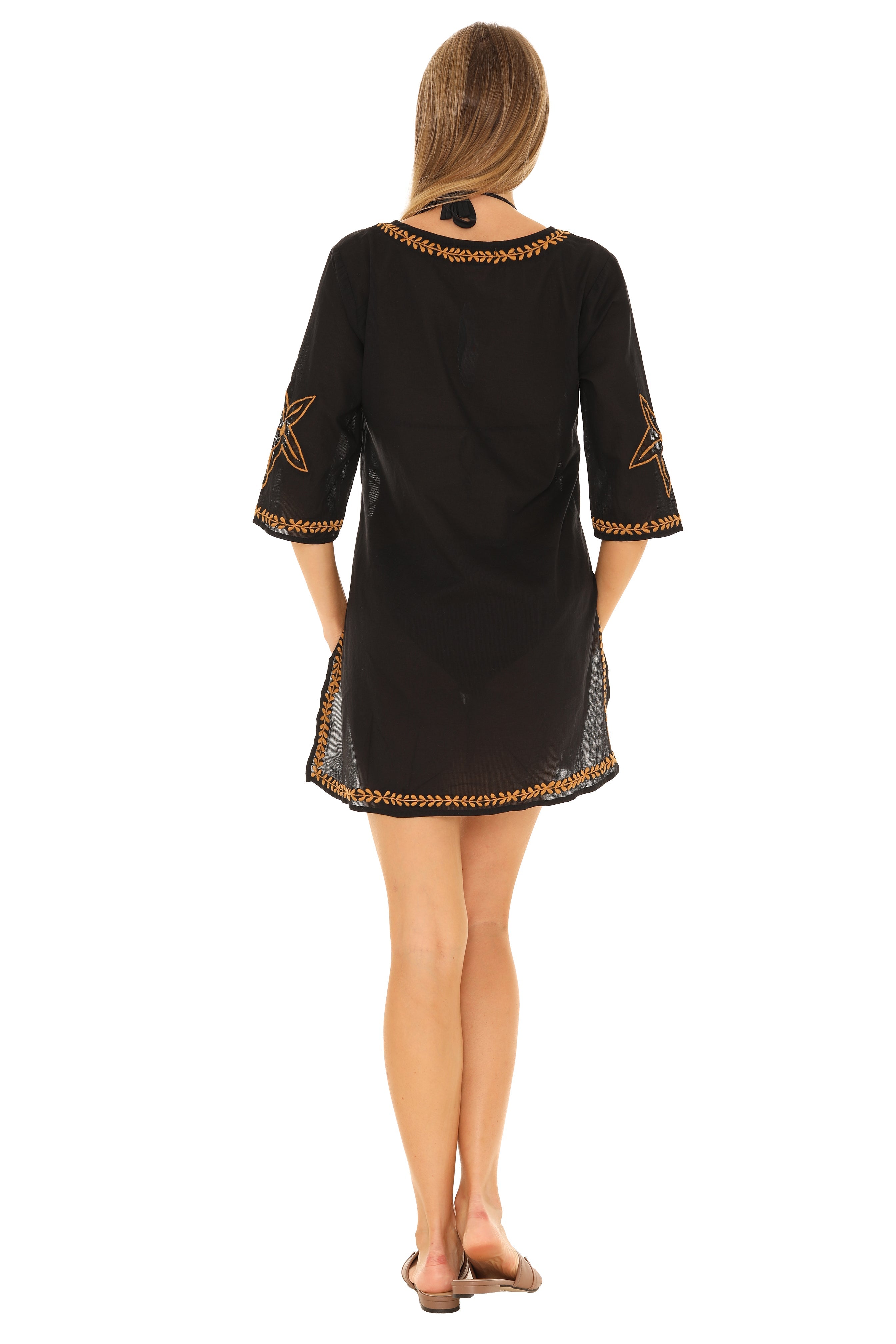 Sheer-Embroidery-Detailing V-Neck Tunic - Shoreline Wear, Inc.