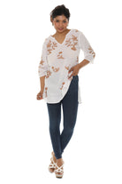 White & Beige Floral V-Neck Tunic - Shoreline Wear, Inc.