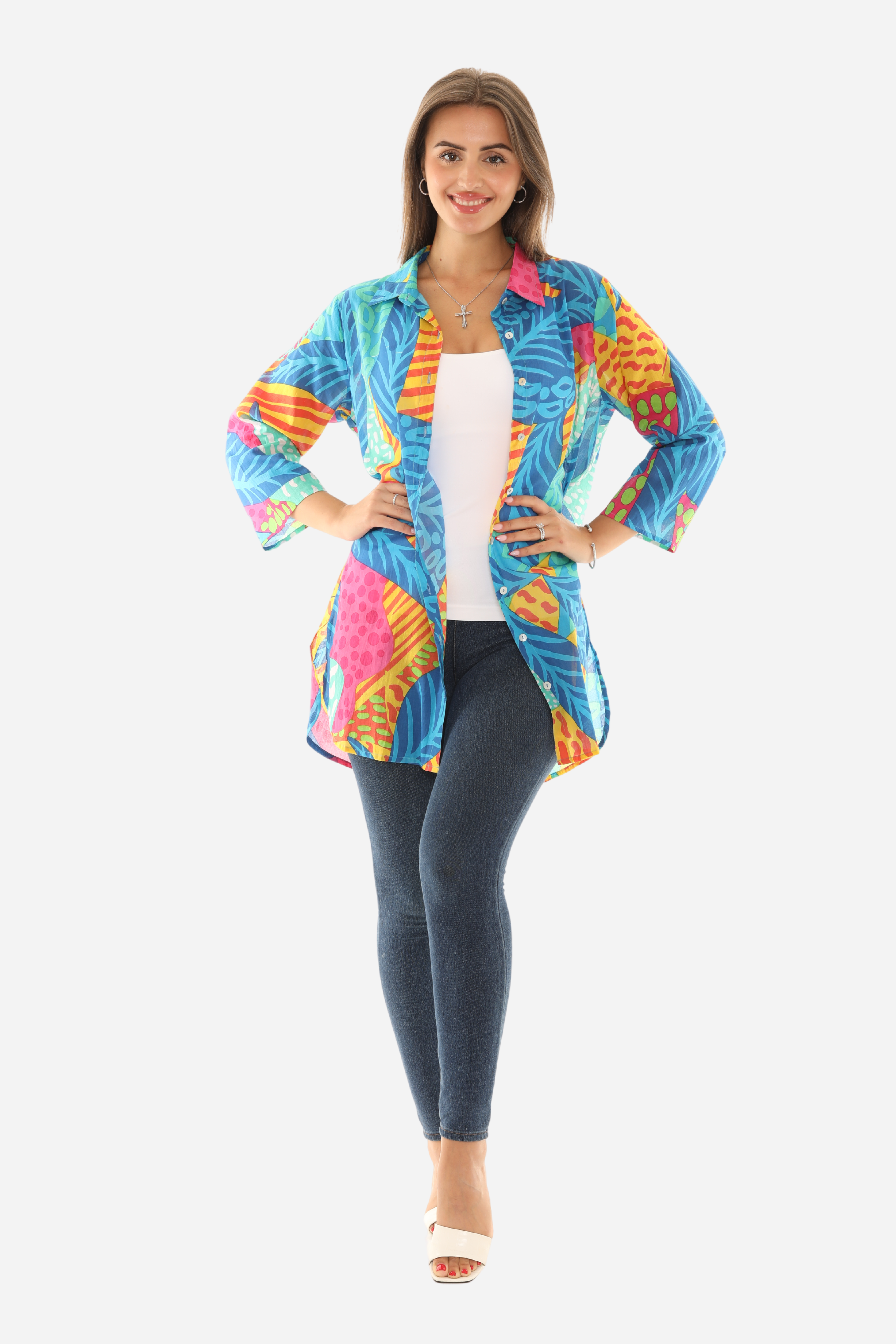 Tropical Print Botton Down Shirt For Women