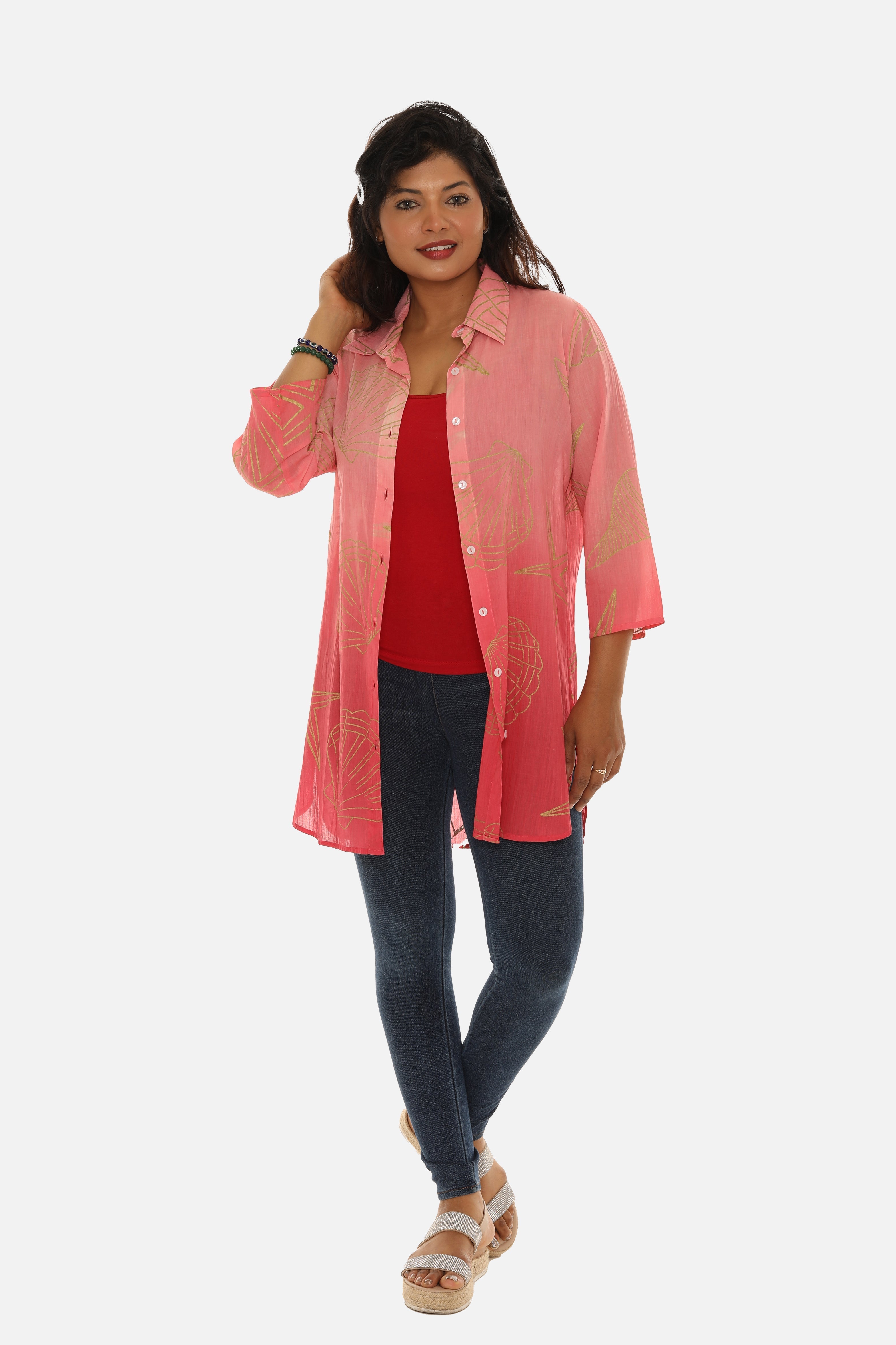 Sea Shell Print Button Down Shirt