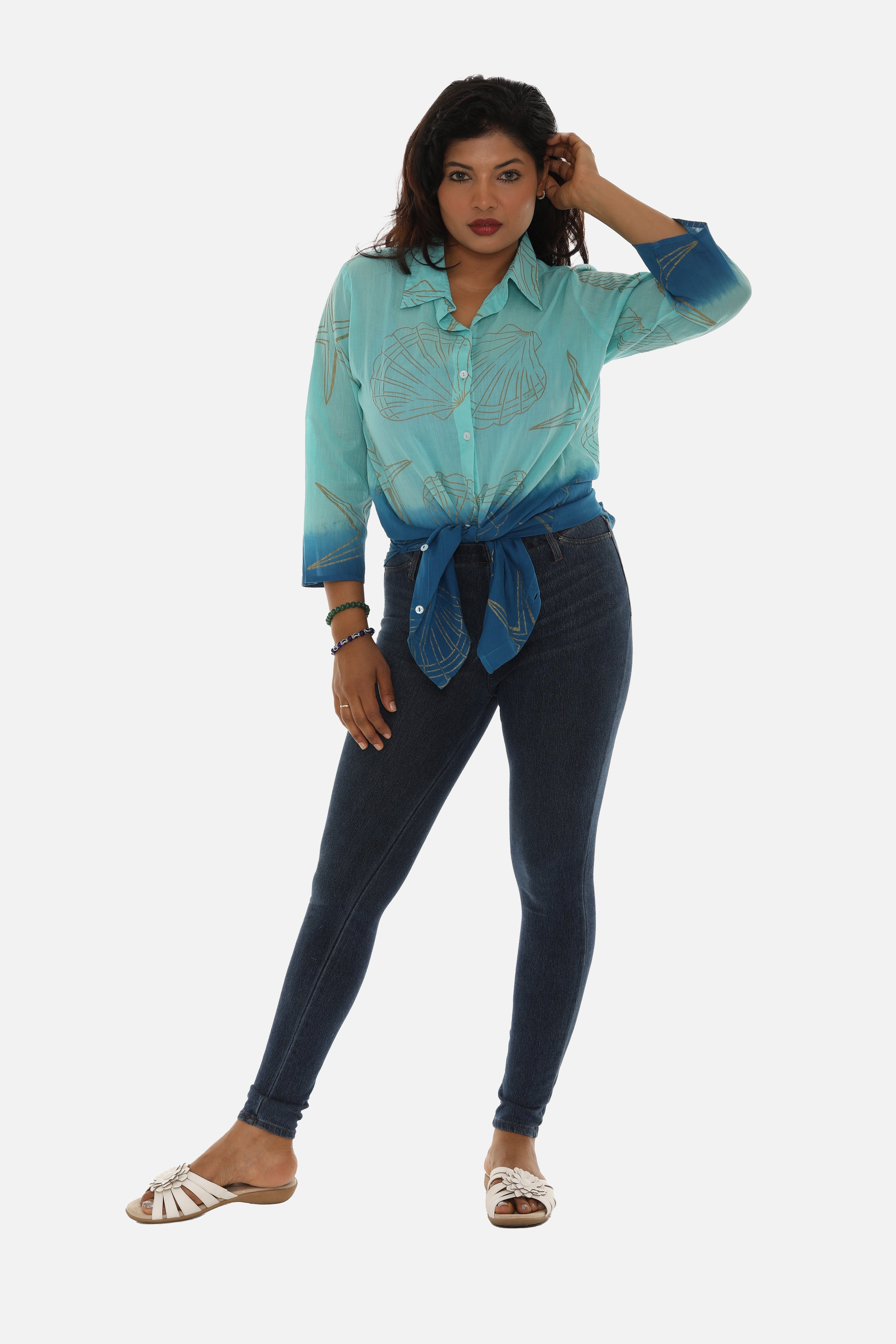 Sea Shell Print Button Down Shirt