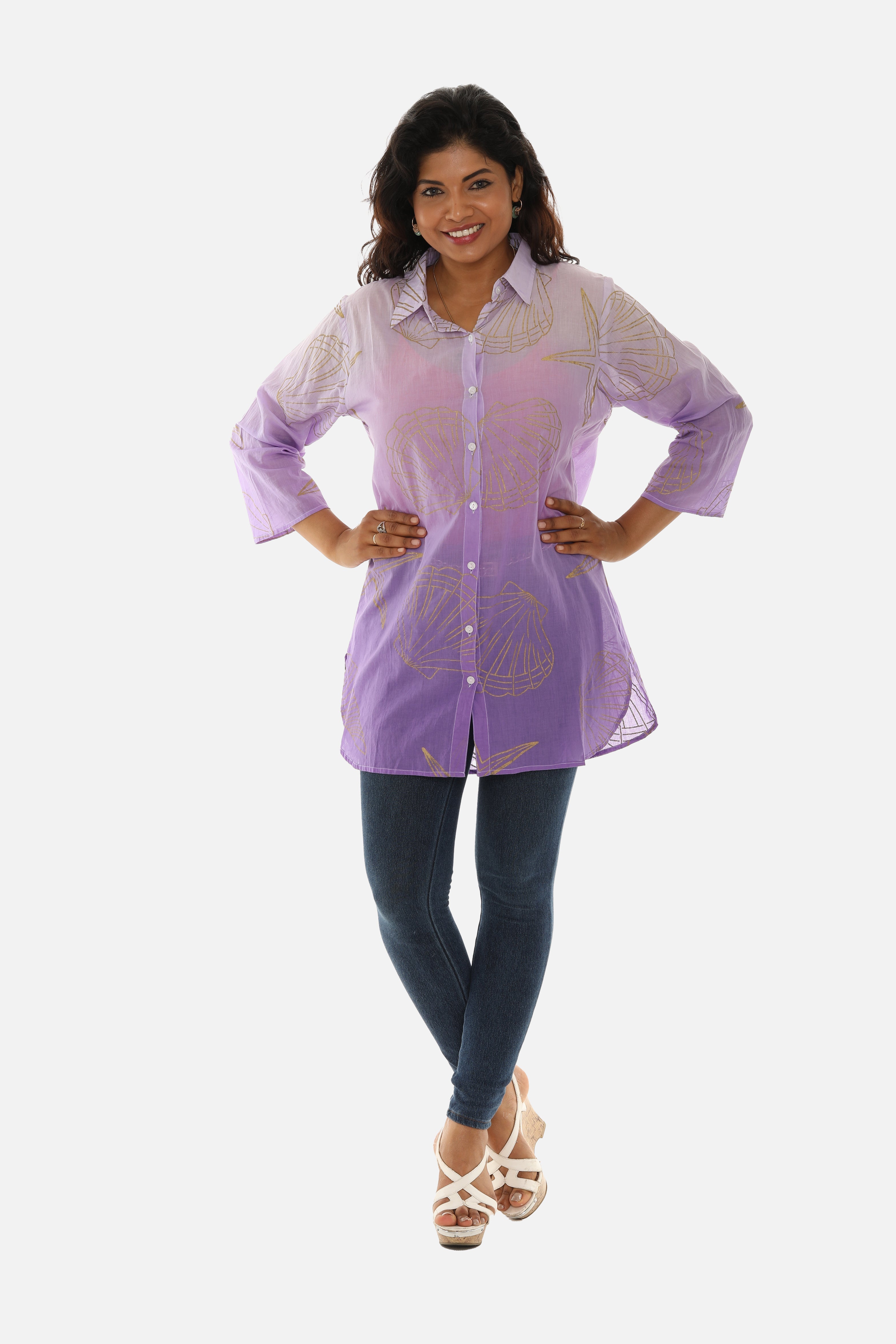 Sea Shell Print Button Down Shirt