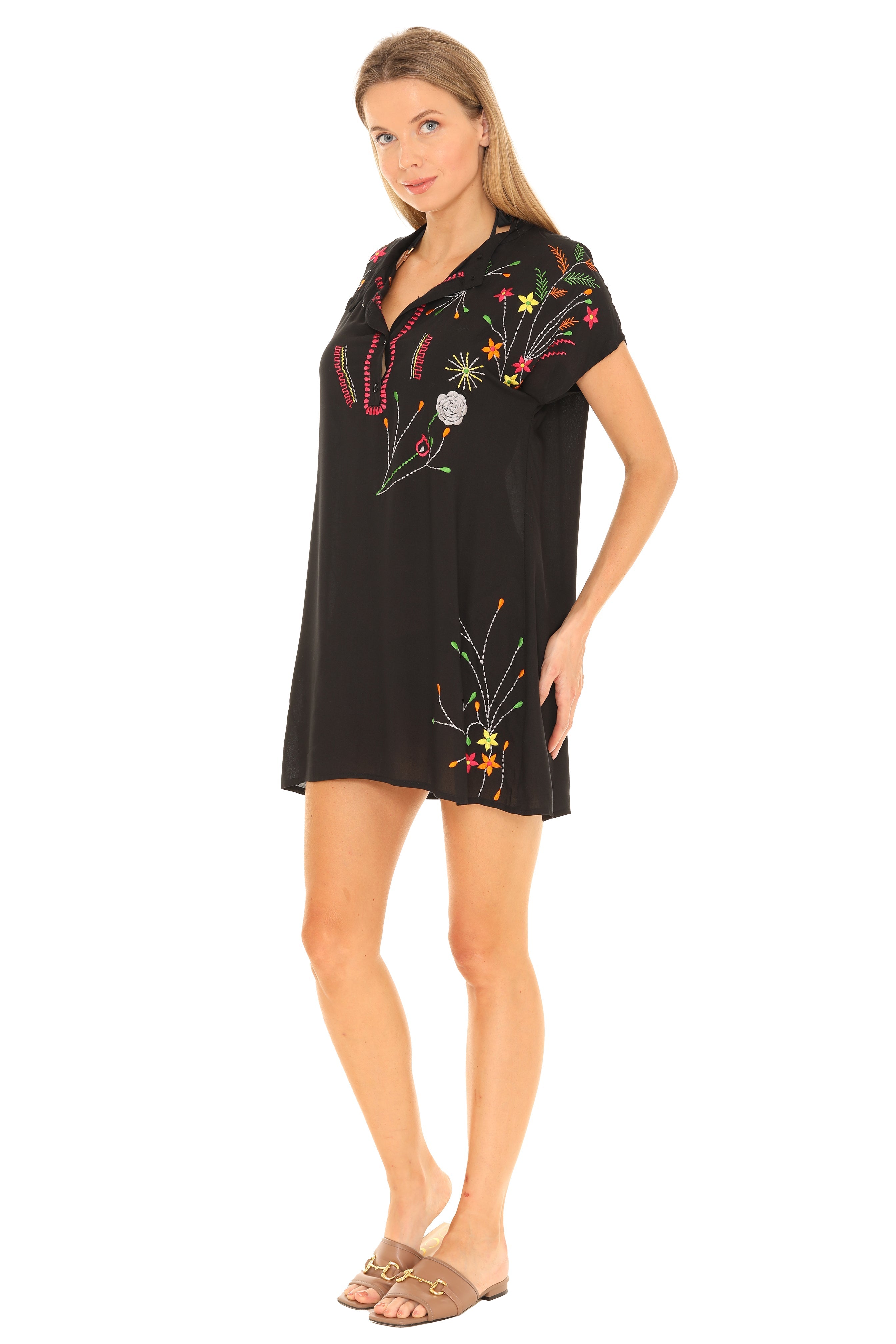 Black floral Embroidered Dress/Tunic - Shoreline Wear, Inc.