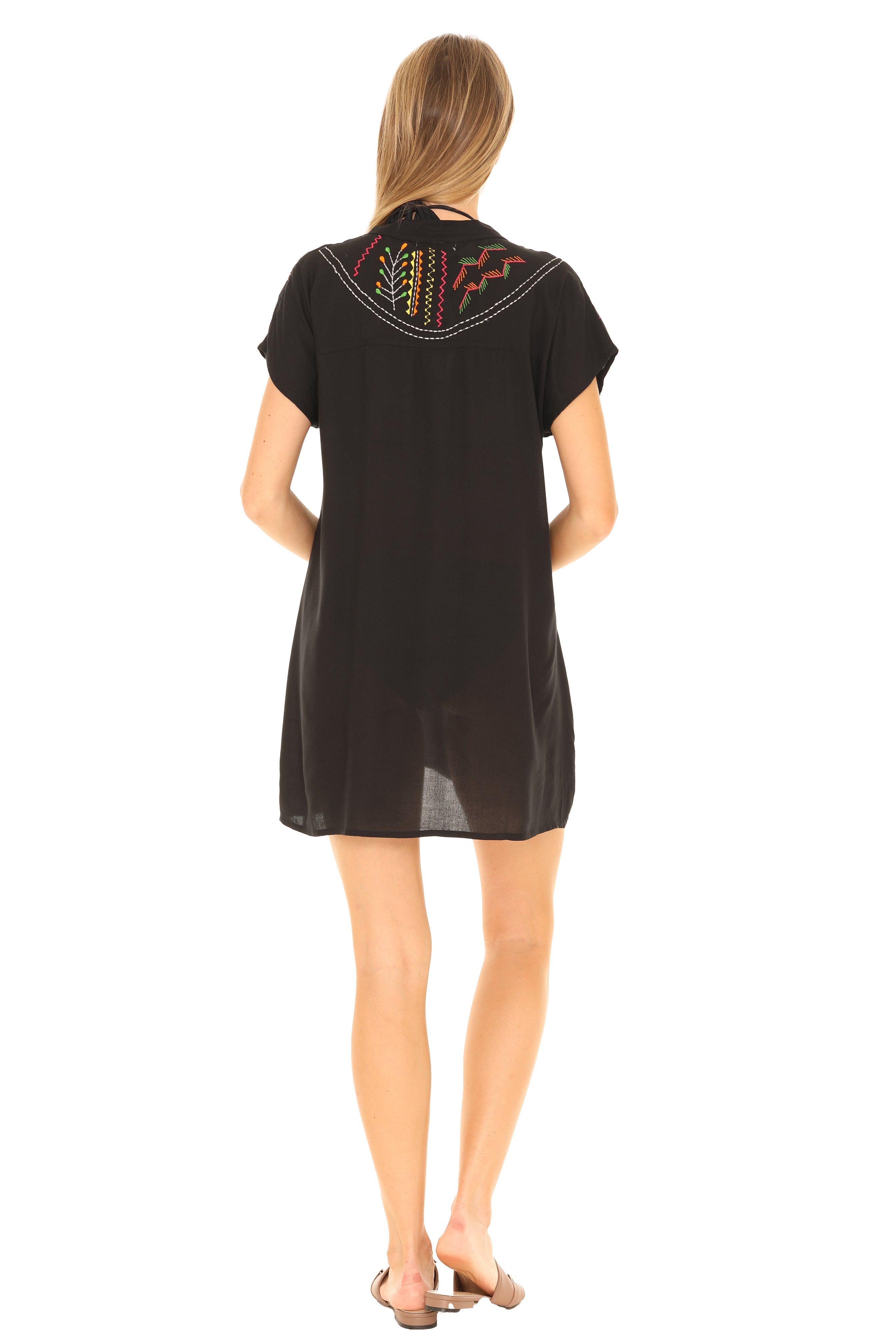 Black floral Embroidered Dress/Tunic - Shoreline Wear, Inc.