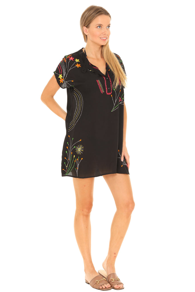 Black floral Embroidered Dress/Tunic - Shoreline Wear, Inc.