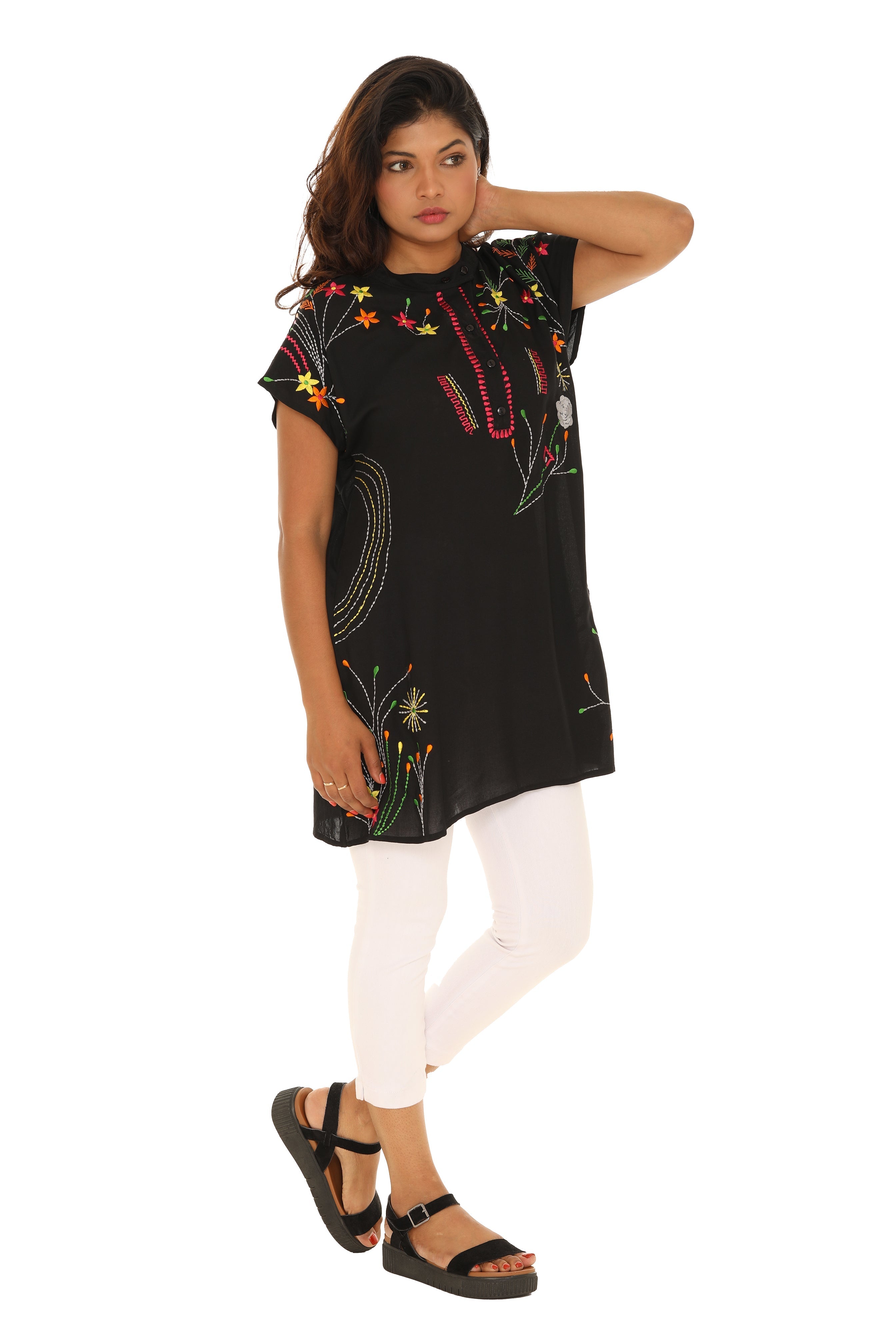 Black floral Embroidered Dress/Tunic - Shoreline Wear, Inc.