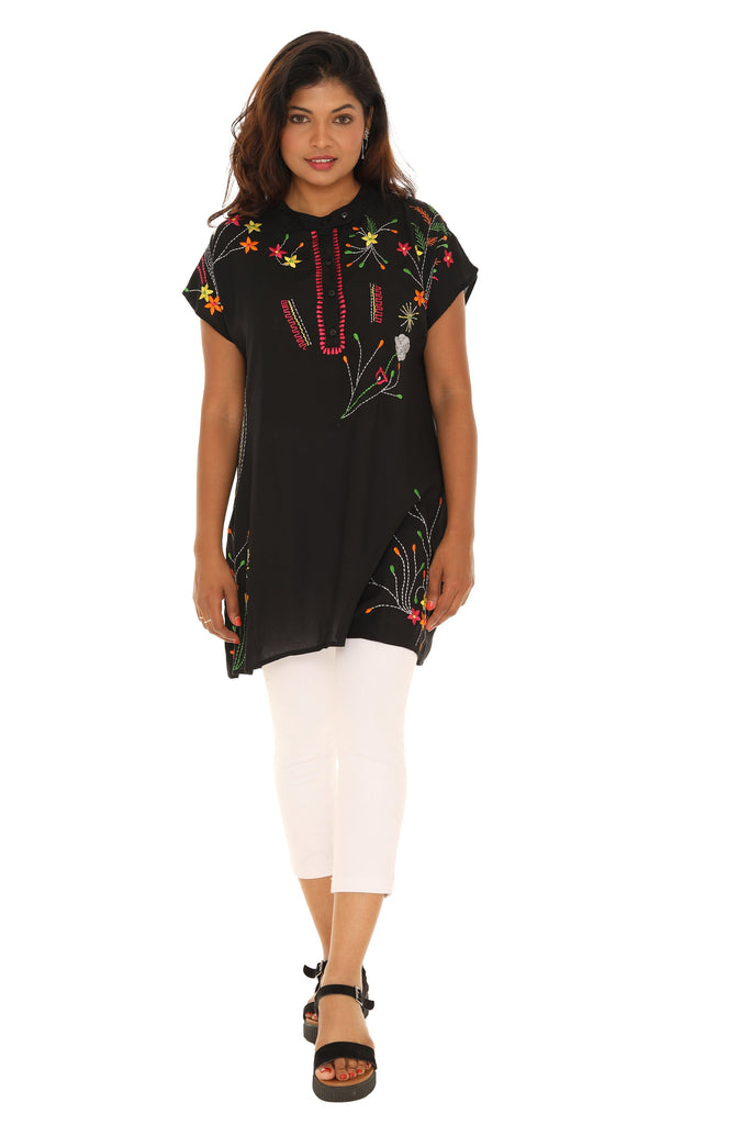 Black floral Embroidered Dress/Tunic - Shoreline Wear, Inc.