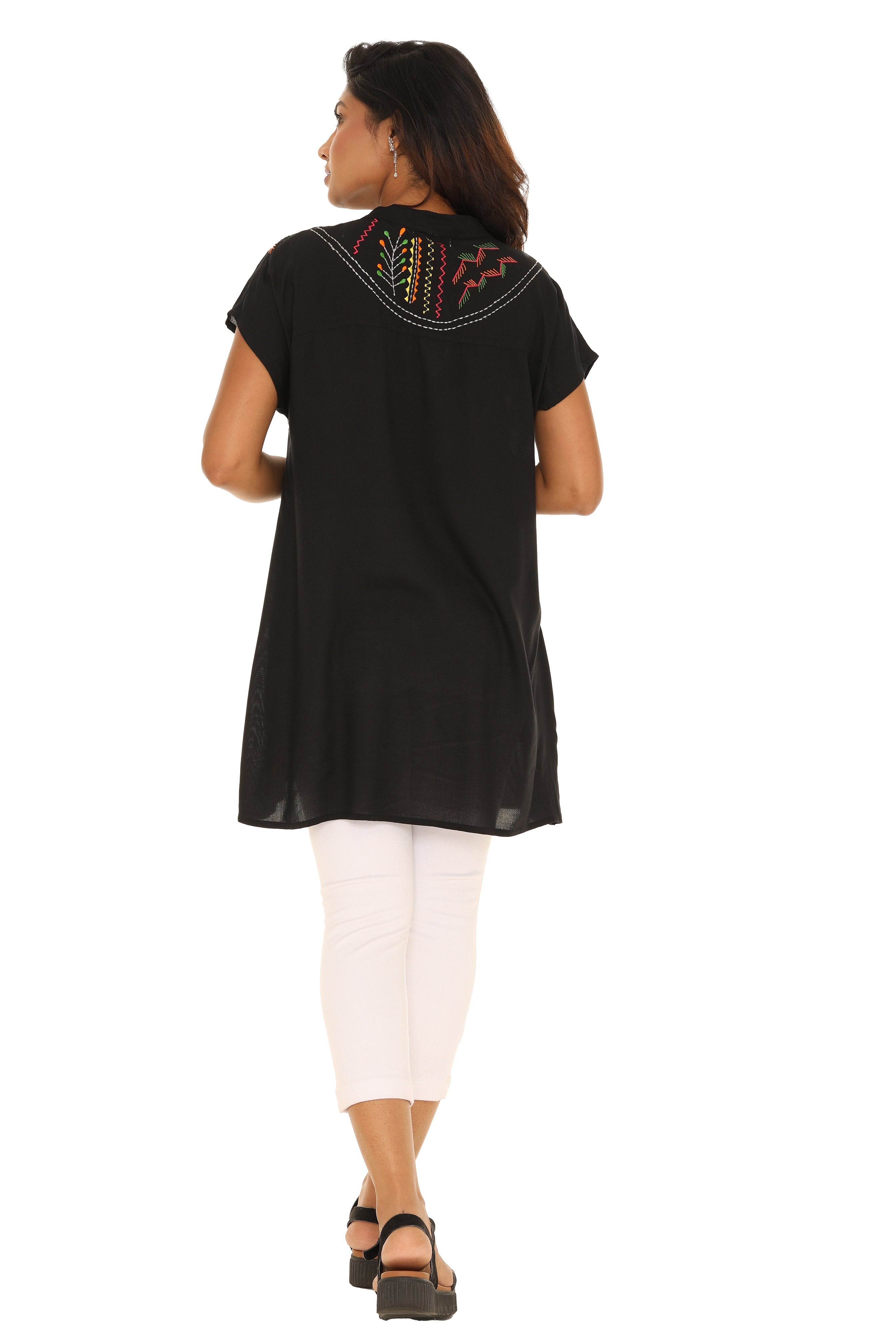 Black floral Embroidered Dress/Tunic - Shoreline Wear, Inc.