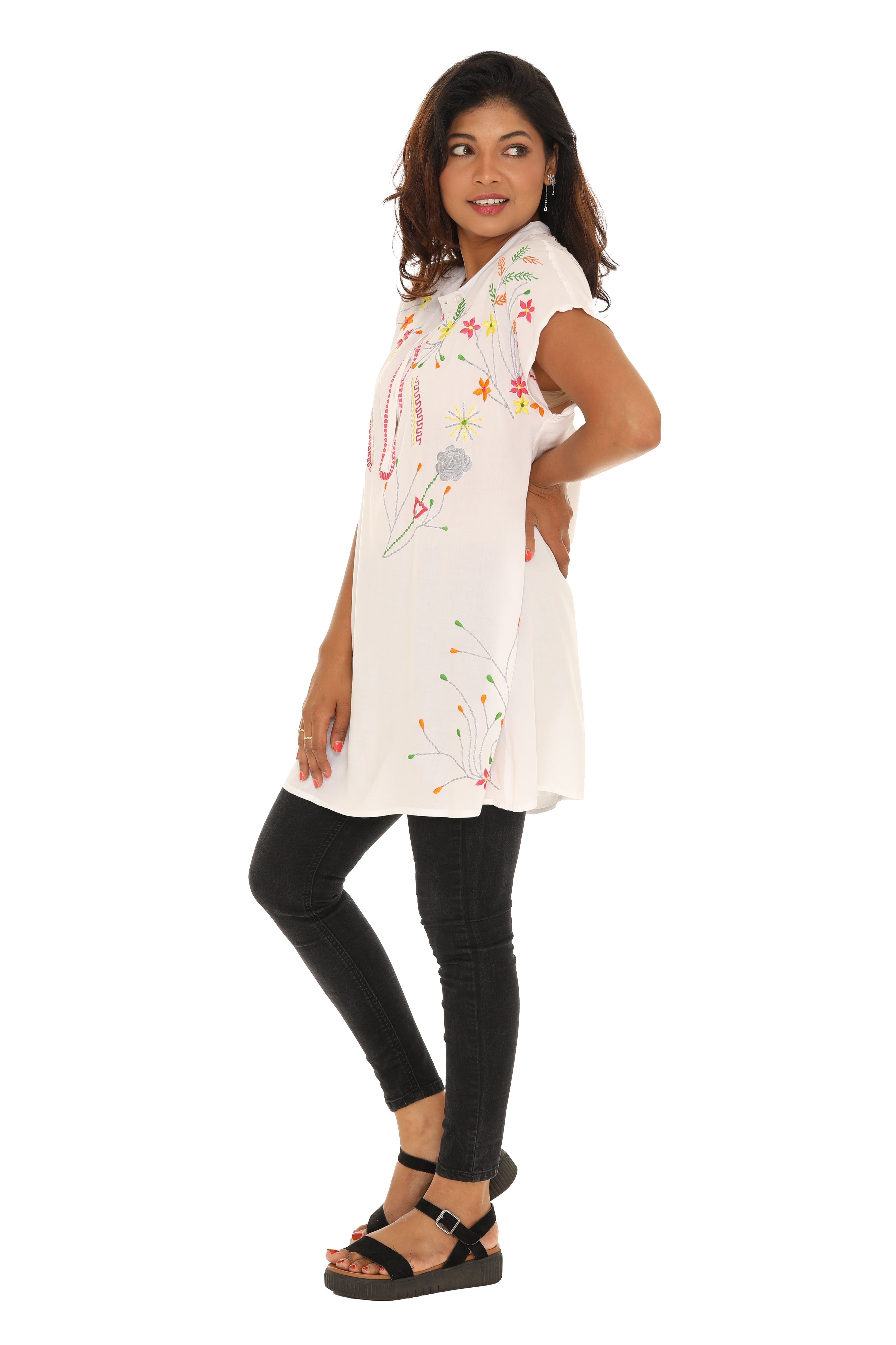 Black floral Embroidered Dress/Tunic - Shoreline Wear, Inc.