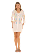 Floral & Leaf Embroidered Three-Quarter Sleeve Button-Up Tunic - Shoreline Wear, Inc.